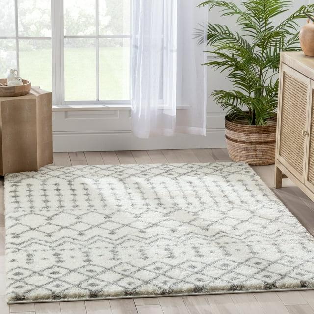 Coimbra Moroccan Diamond Pattern Ivory Thick & Soft Shag Rug