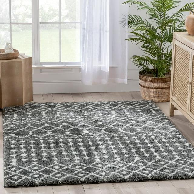 Well Woven Celeste Moroccan Area Rug, 3.92' x 5.25', Irresistibly Thick Shag Pile, Easy To Clean