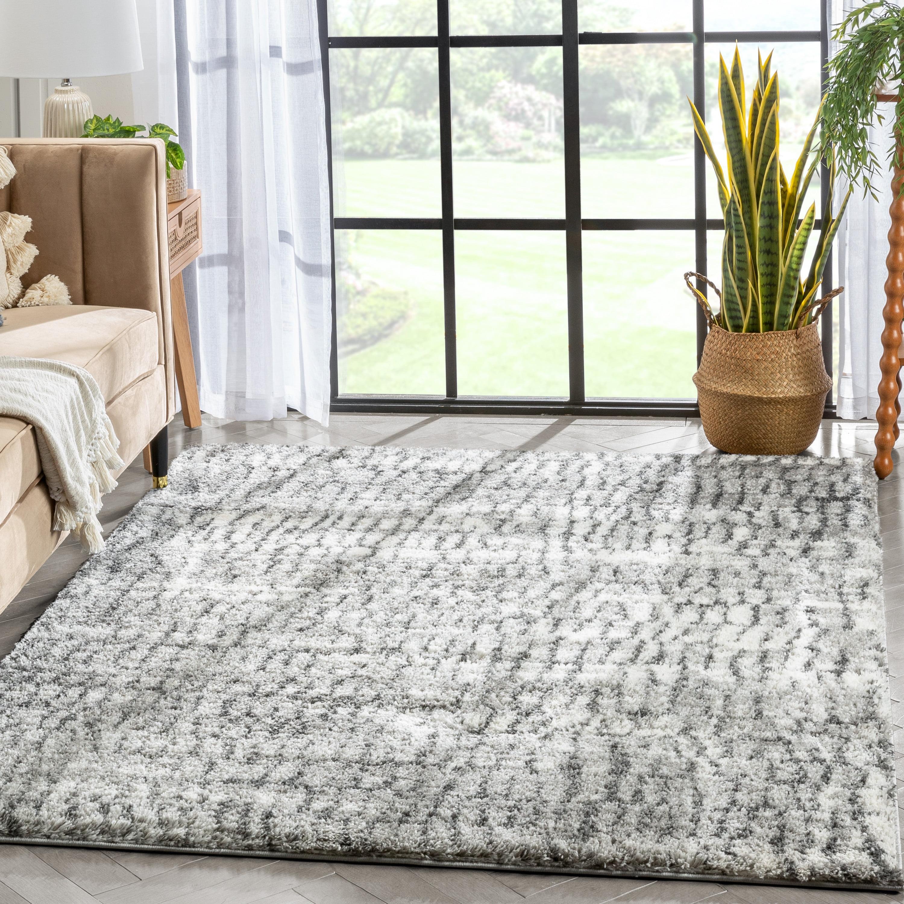 Celeste Sintra Ivory Shag Runner Rug with Geometric Pattern, 2'3" x 7'3"