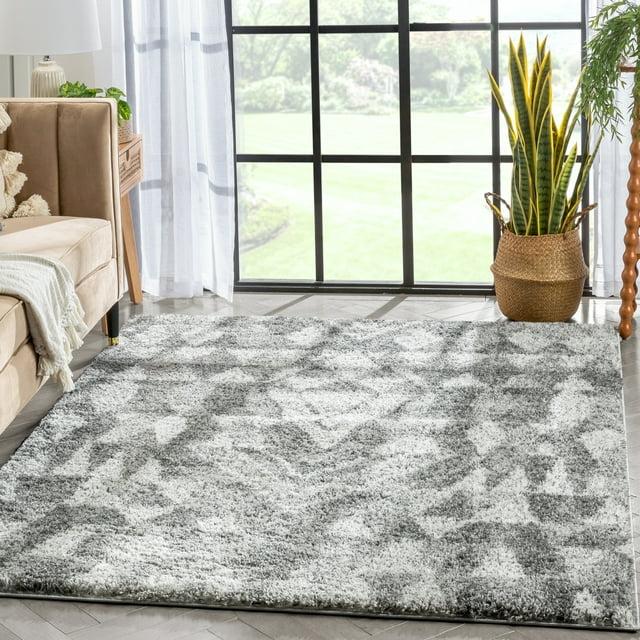 Union Rustic Mareco Geometric Moroccan Shag Grey Area Rug