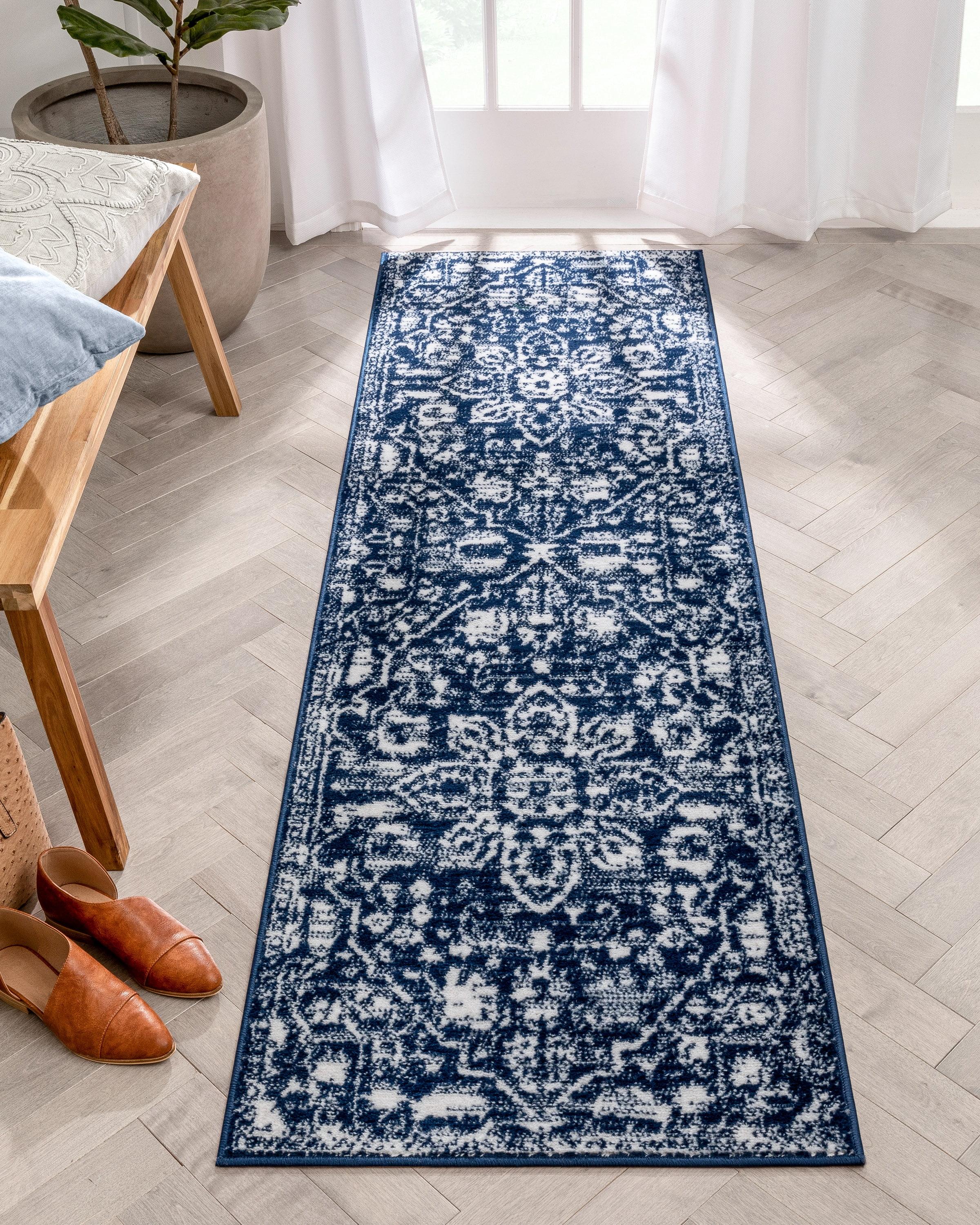 Well Woven Dazzle Disa Vintage Bohemian Oriental Floral Dark Blue 2'3" x 7'3" Runner Area Rug