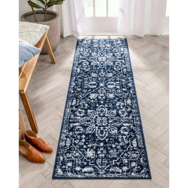 Well Woven Dazzle Disa Vintage Bohemian Oriental Floral Dark Blue 2'3" x 7'3" Runner Area Rug