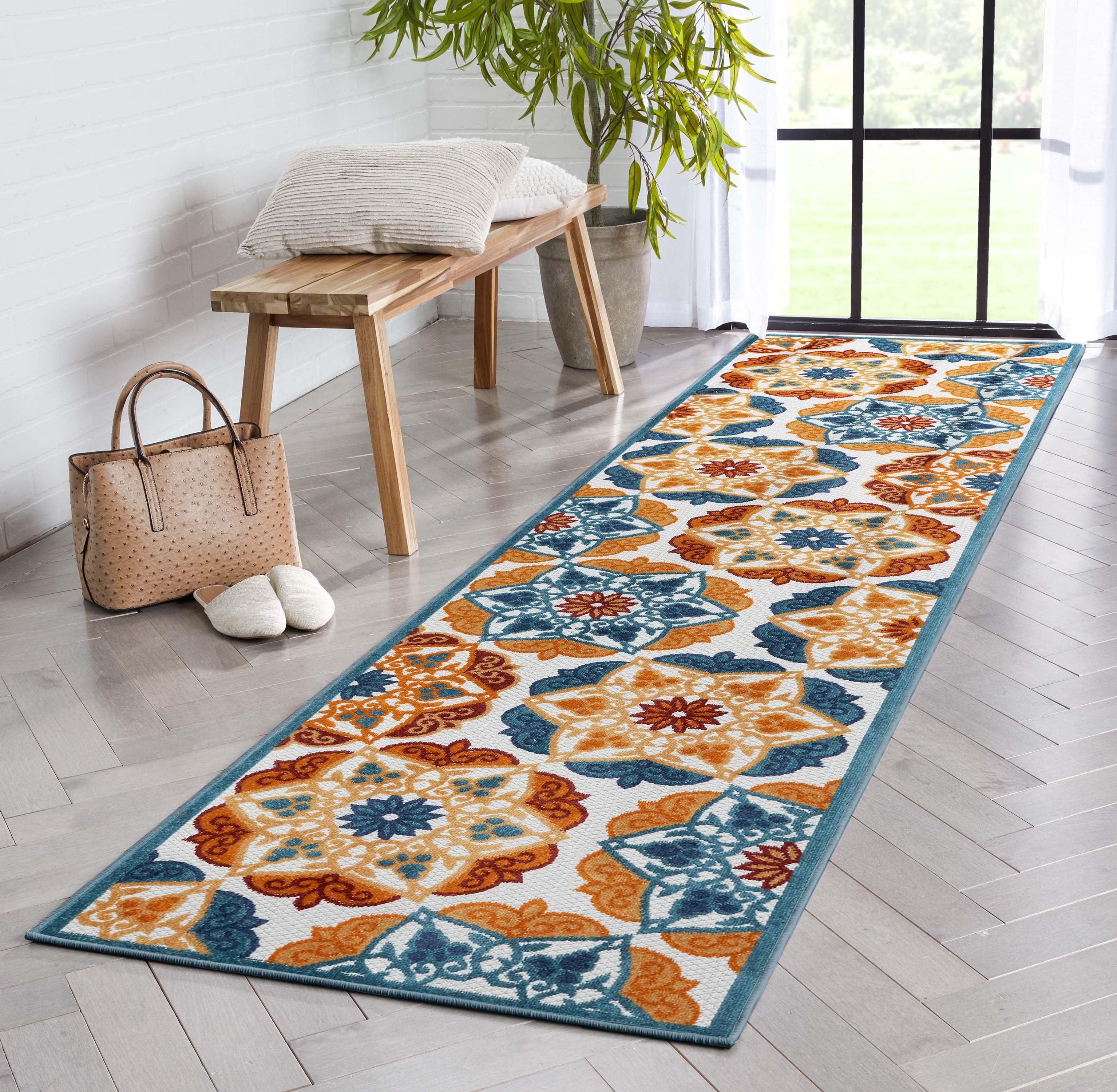 Well Woven Dorado Cabo Floral Machine Made Power Loom Polypropylene Indoor Area Rug in Gold/Orange/Blue