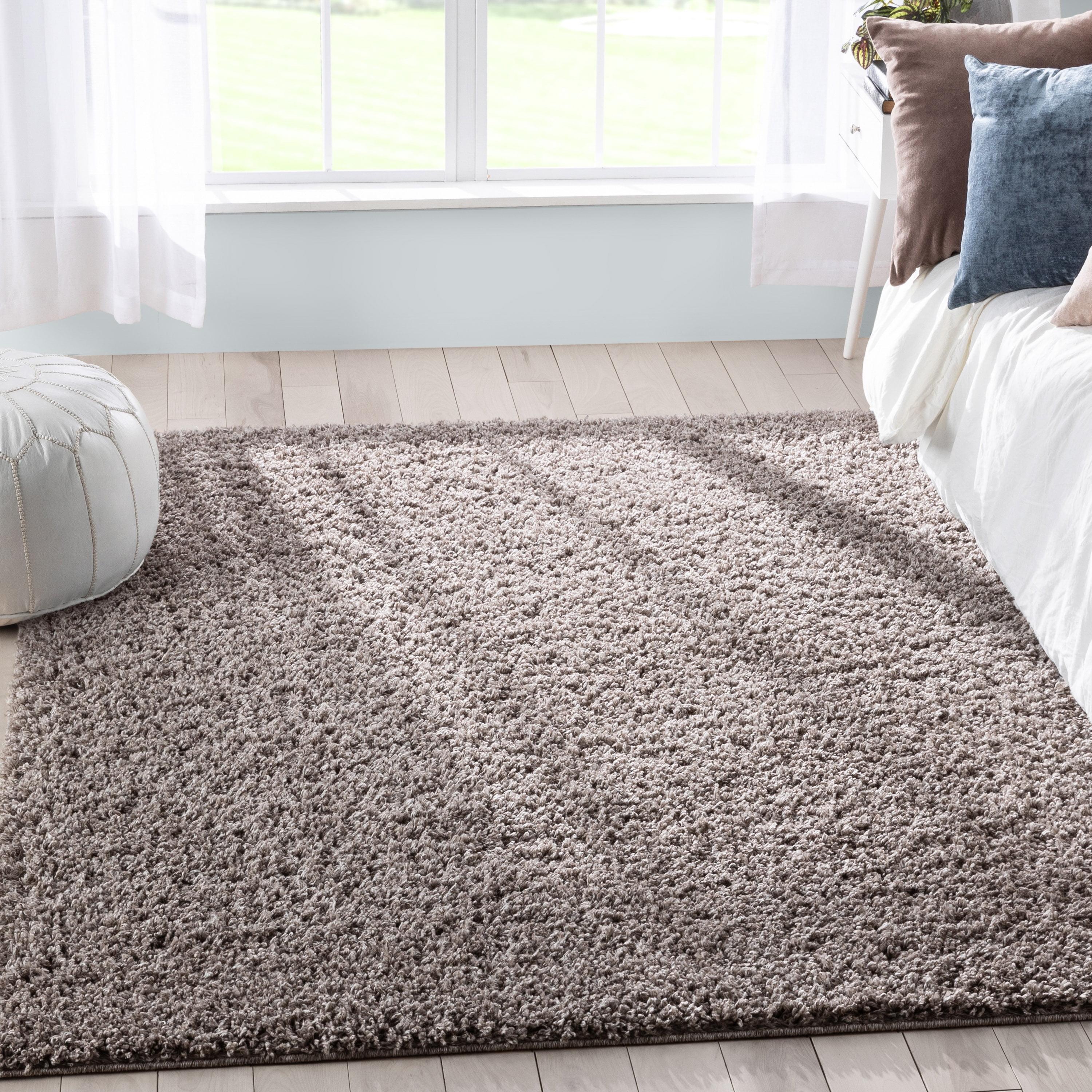 Berte Modern Solid Beige/Grey Textured Shag Rug