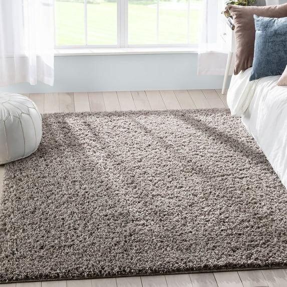 Berte Modern Solid Beige/Grey Textured Shag Rug