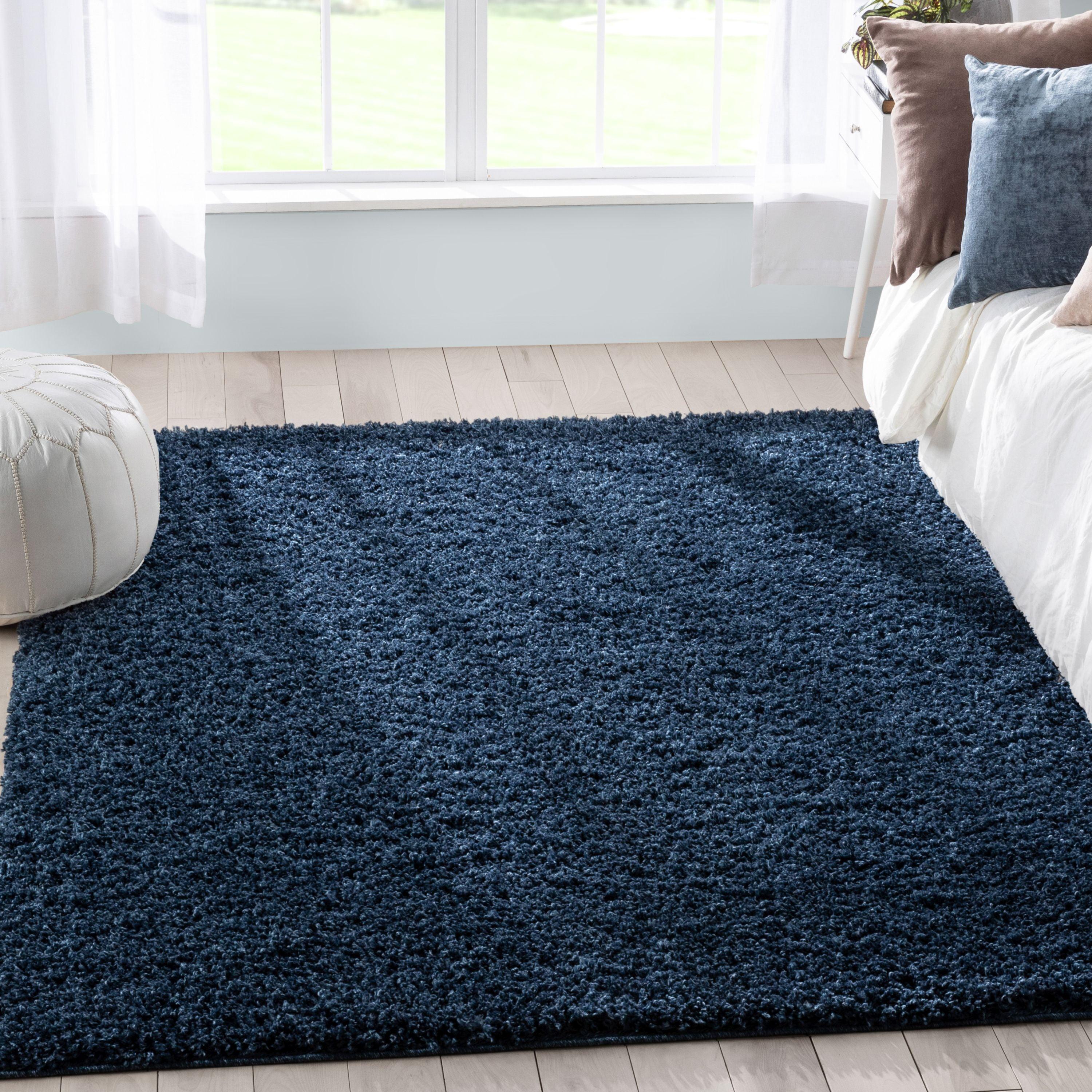 Well Woven Emerson Modern Solid Dark Blue Textured Shag Rug