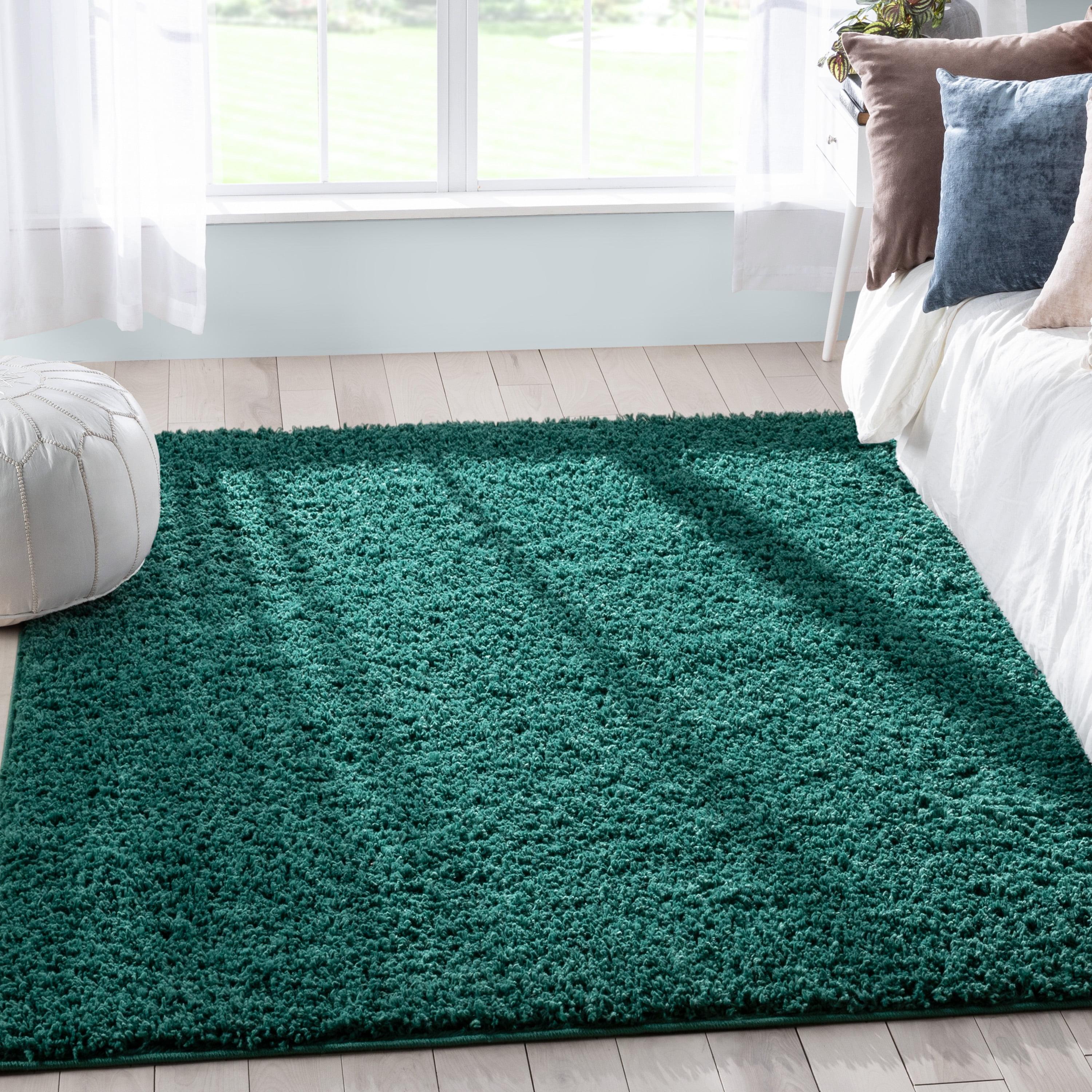 Well Woven Elle Basics Emerson Plain Textured Green Shag Area Rug