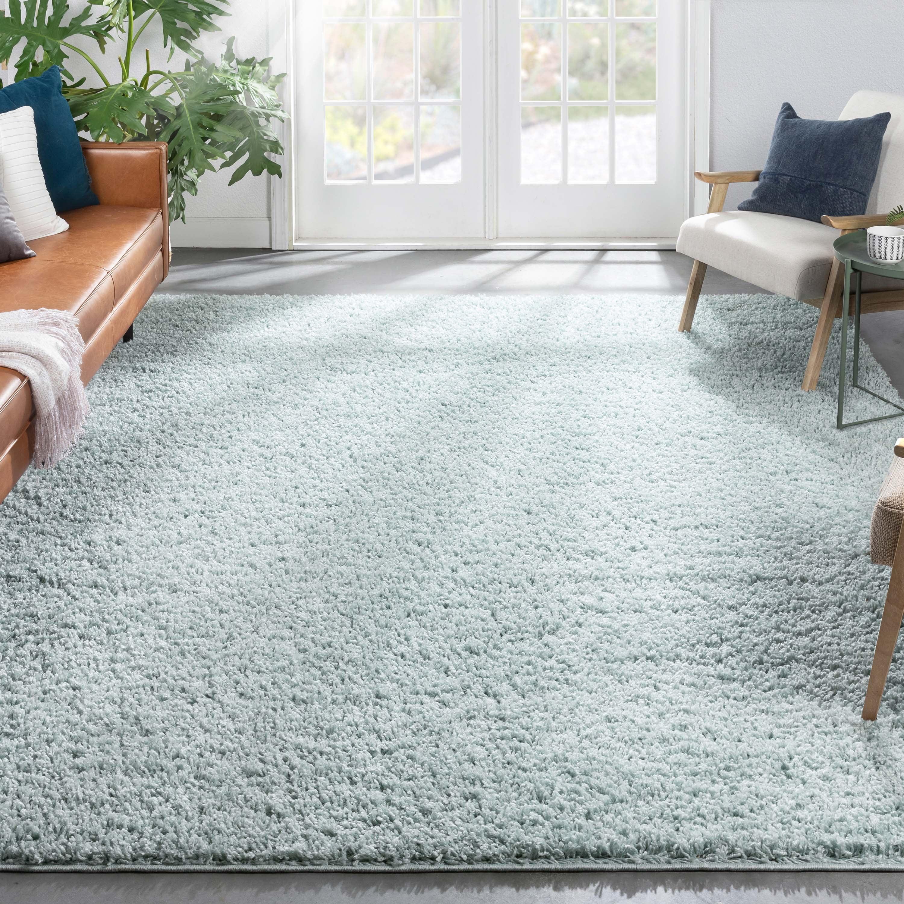 Seafoam Green Rectangular Shag Synthetic Area Rug 5' x 7'