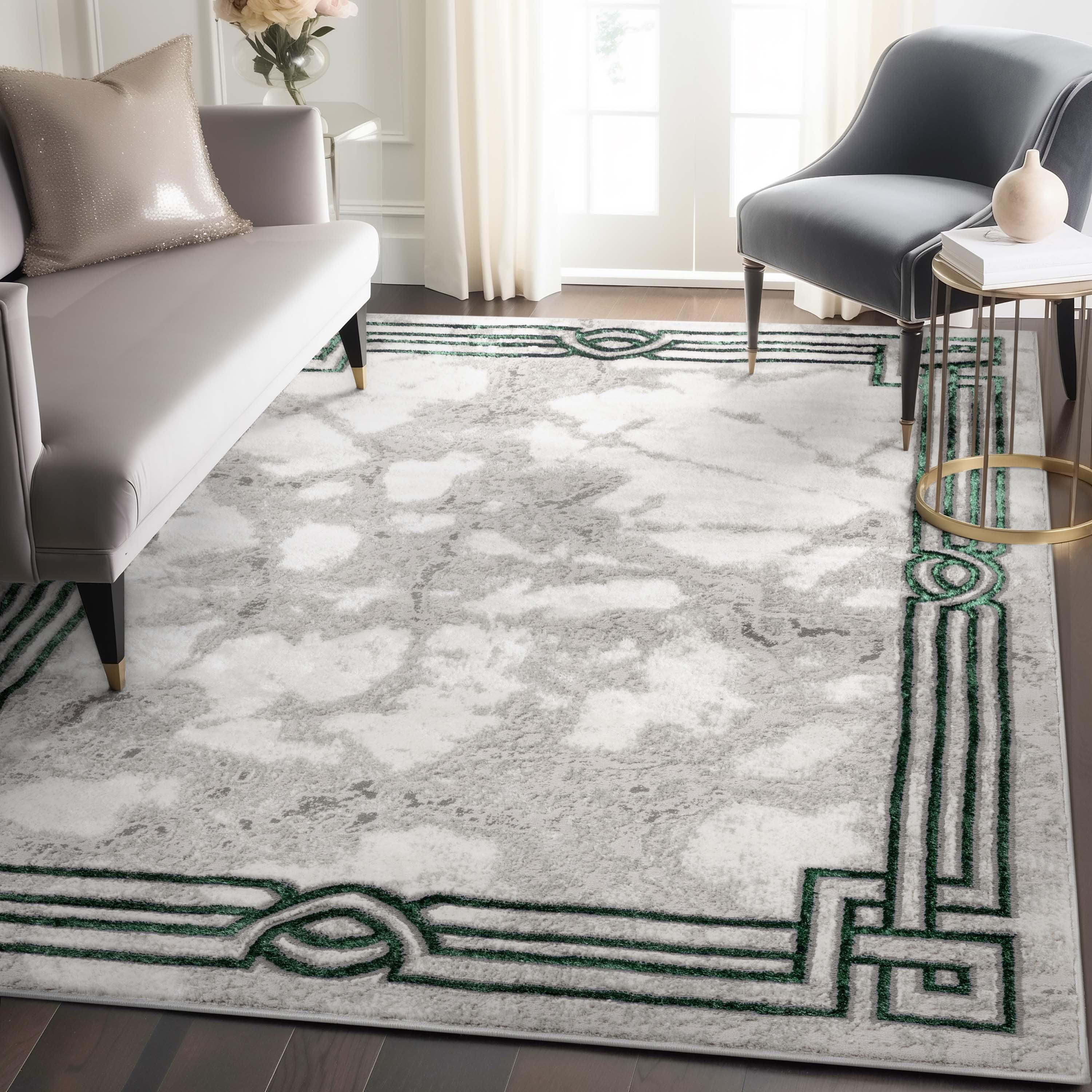 Green and Gray Abstract Marble Pattern 5' x 7' Area Rug