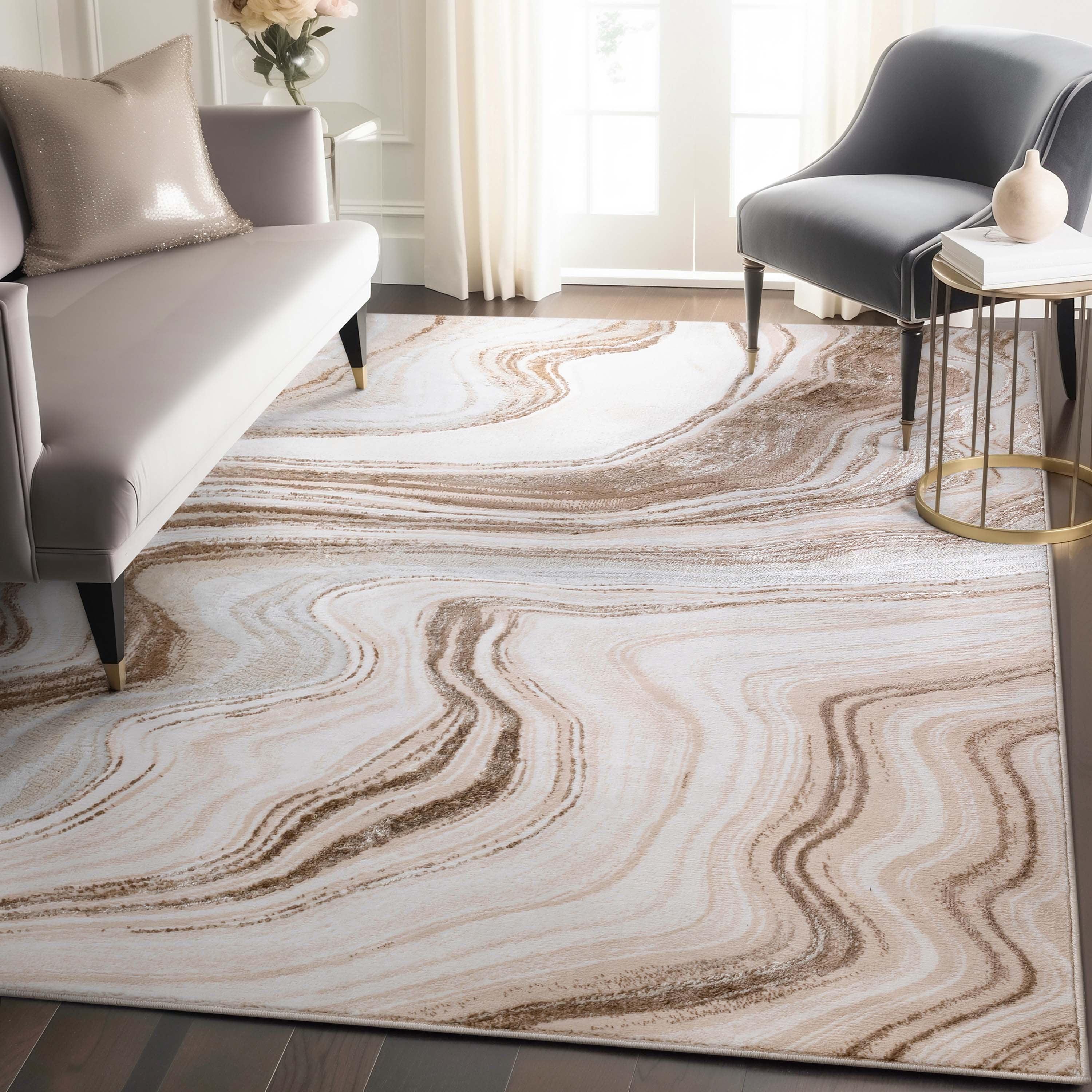 Well Woven Fairmont Warren Glam Abstract Striped Marble Pattern Ivory 9'3" x 12'6" Area Rug