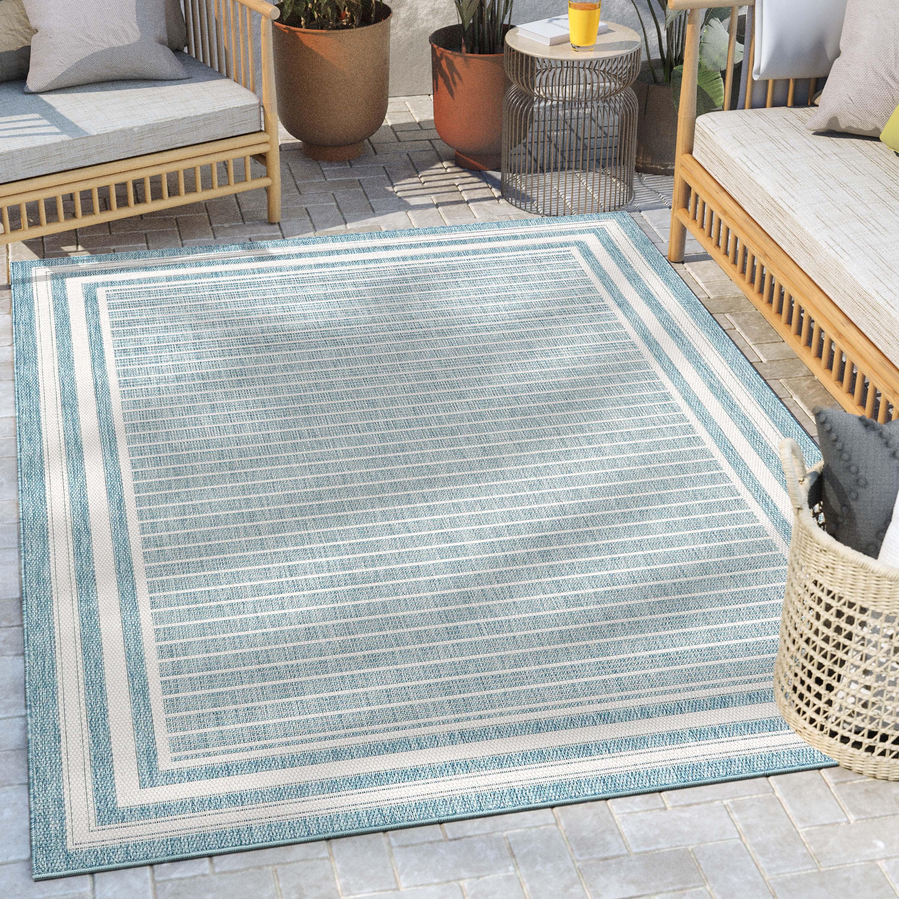 Well Woven Fallon Frankie Stripes Blue Hi-Lo Indoor/Outdoor Area Rug