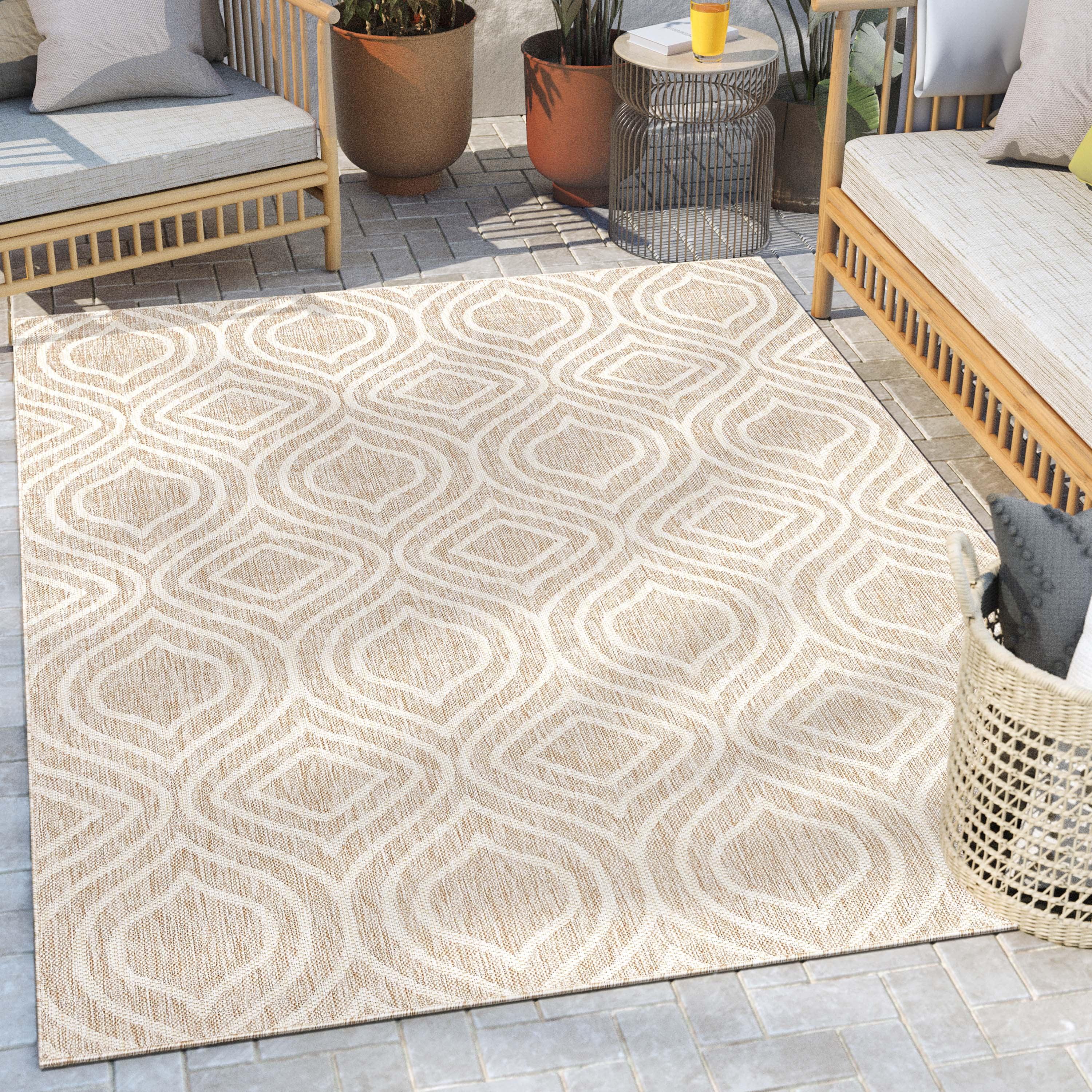 Fallon Ludo Tribal Beige Hi-Lo Indoor/Outdoor Area Rug