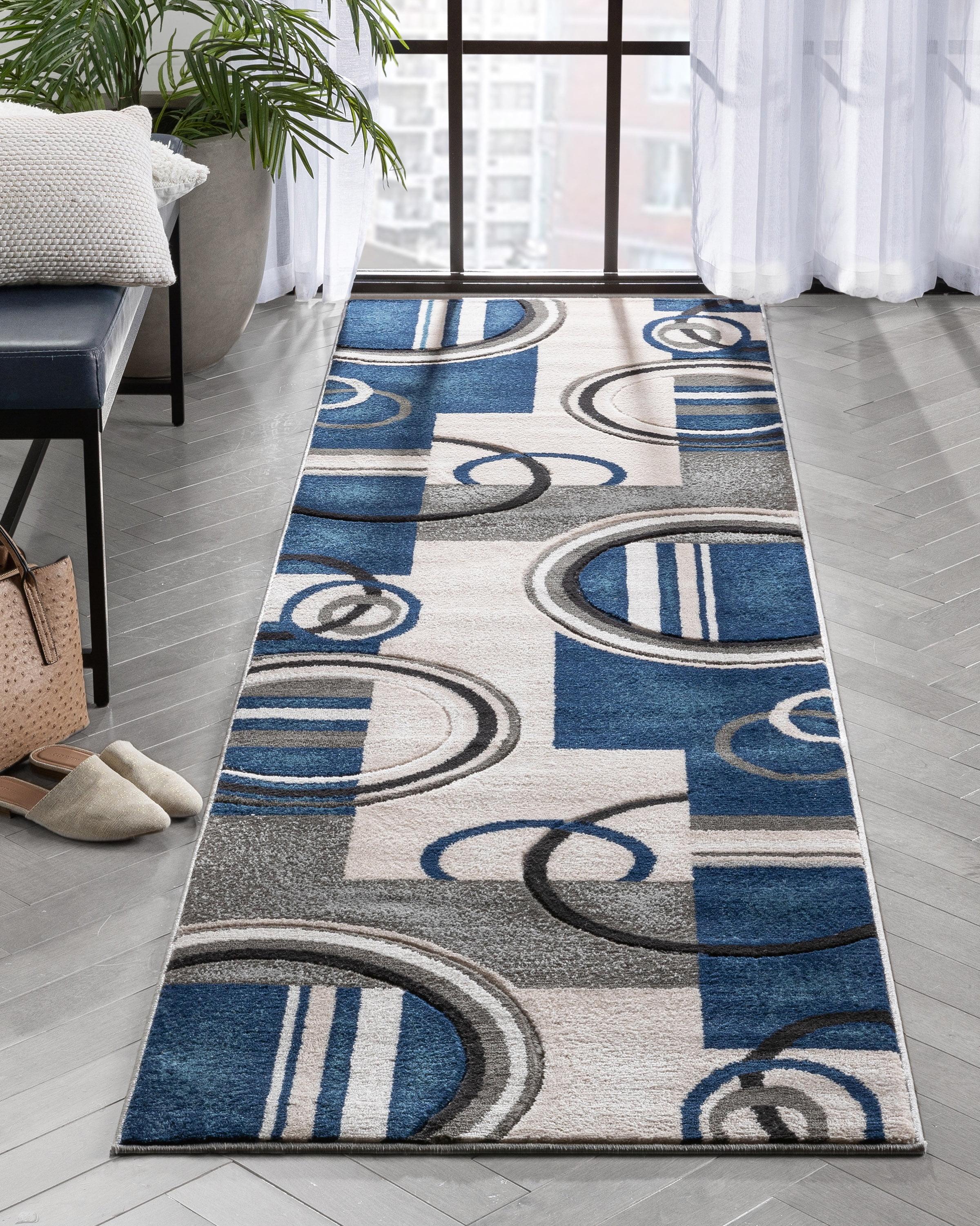 Abstract Dark Blue Area Rug