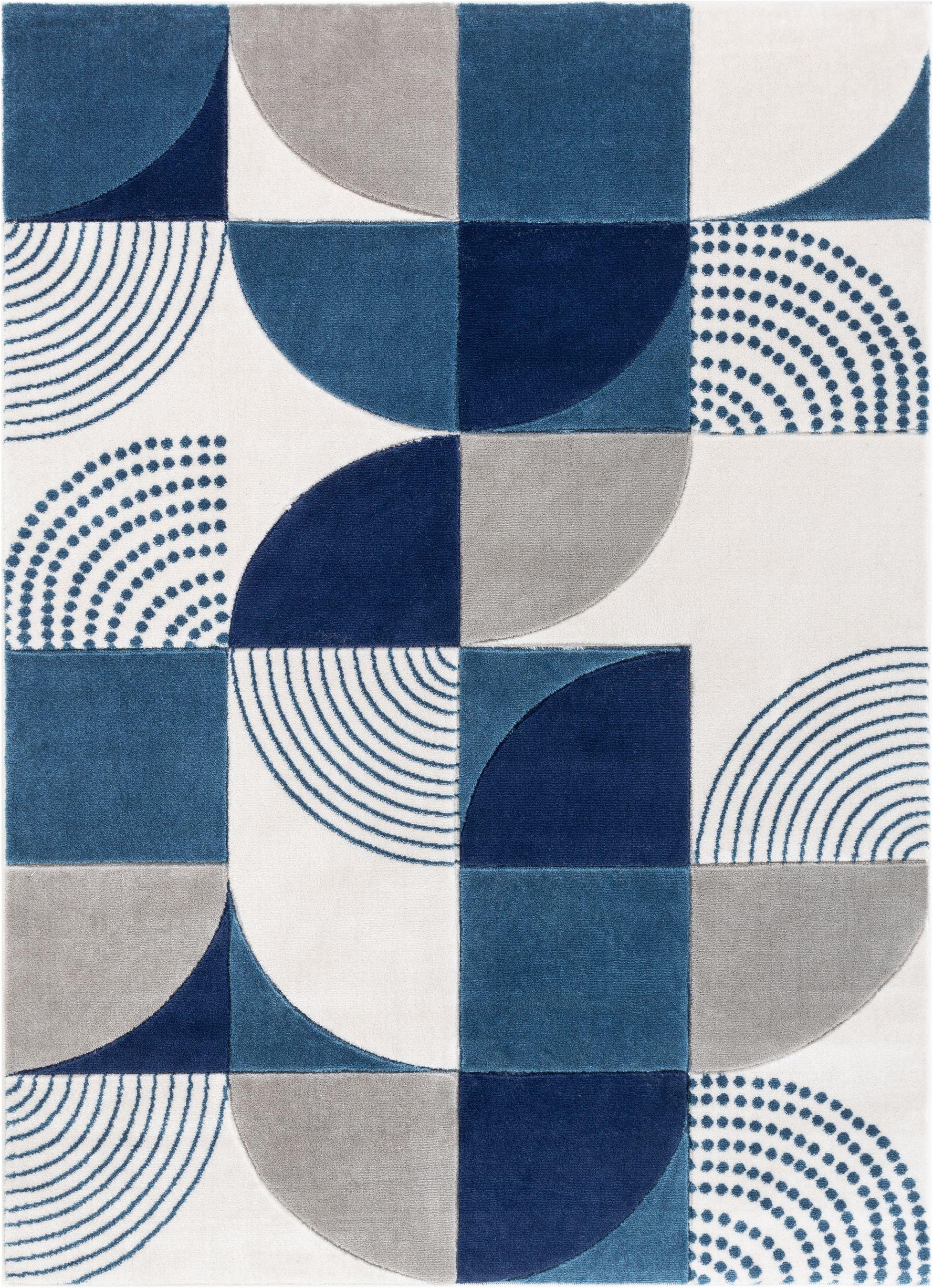 Blue Geometric 5' x 7' Stain-Resistant Area Rug