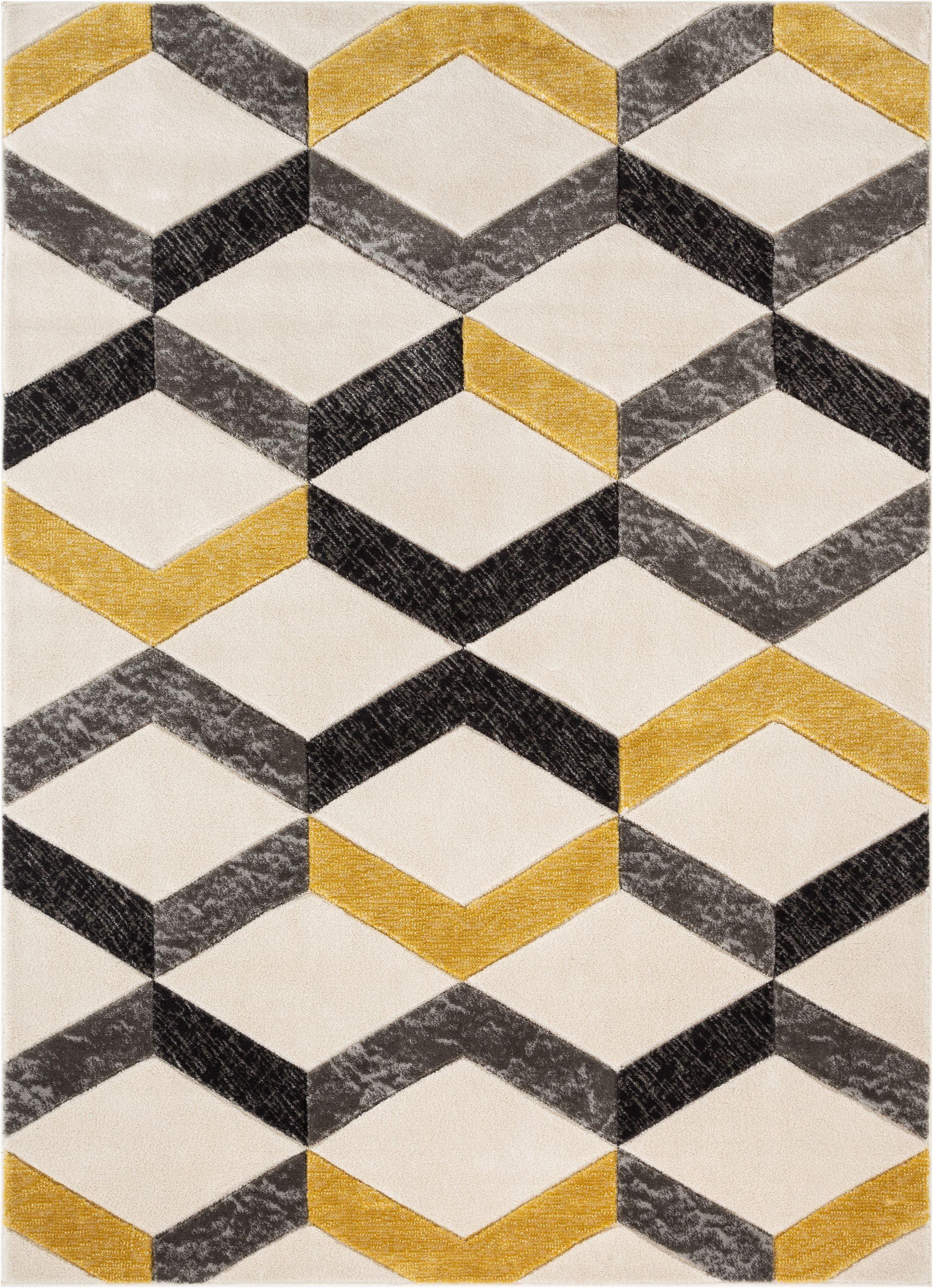 Gold Geometric 5' x 7' Synthetic Easy Care Rug