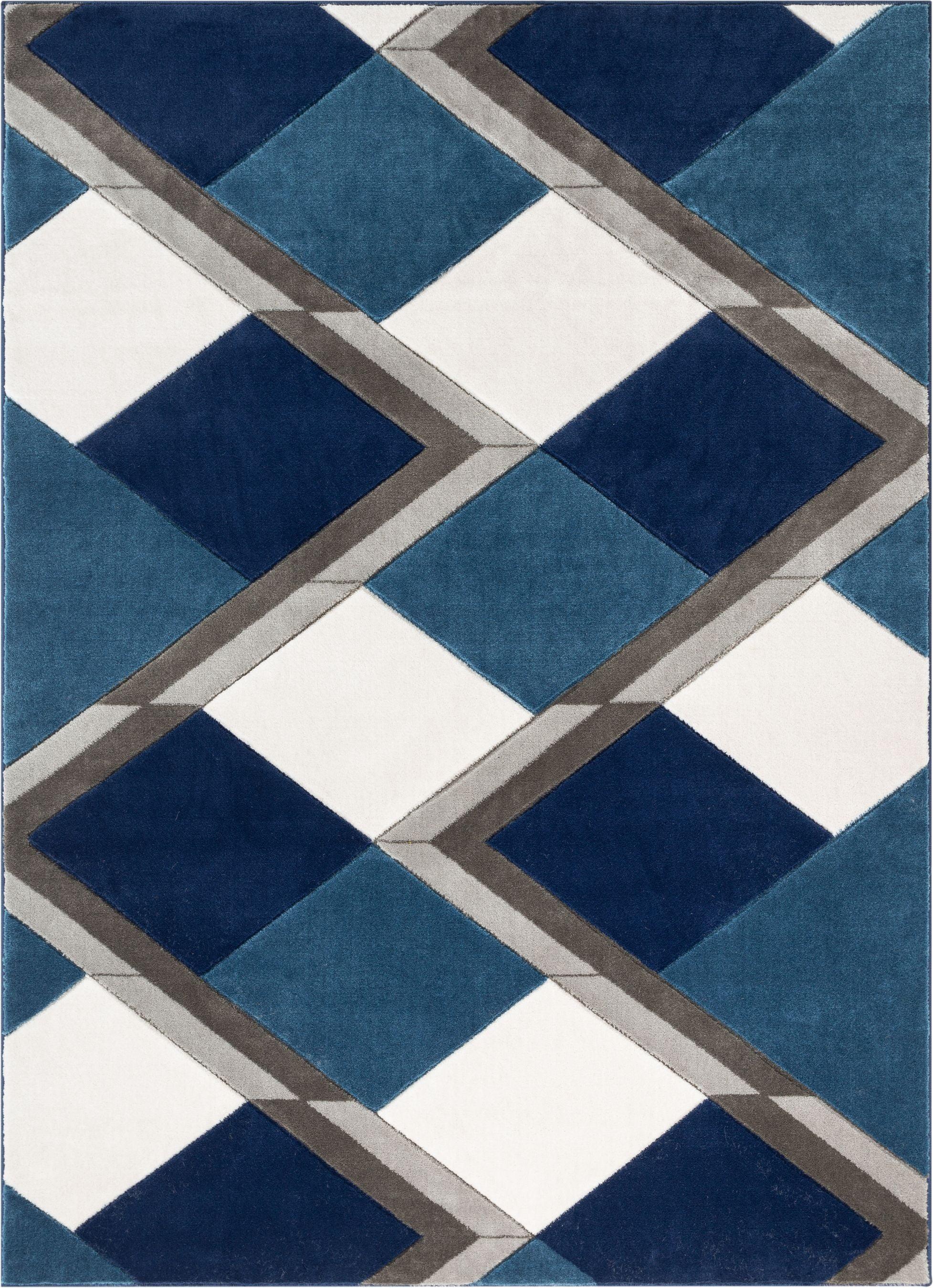 Modern Geometric Blue Synthetic 5' x 7' Easy-Care Area Rug