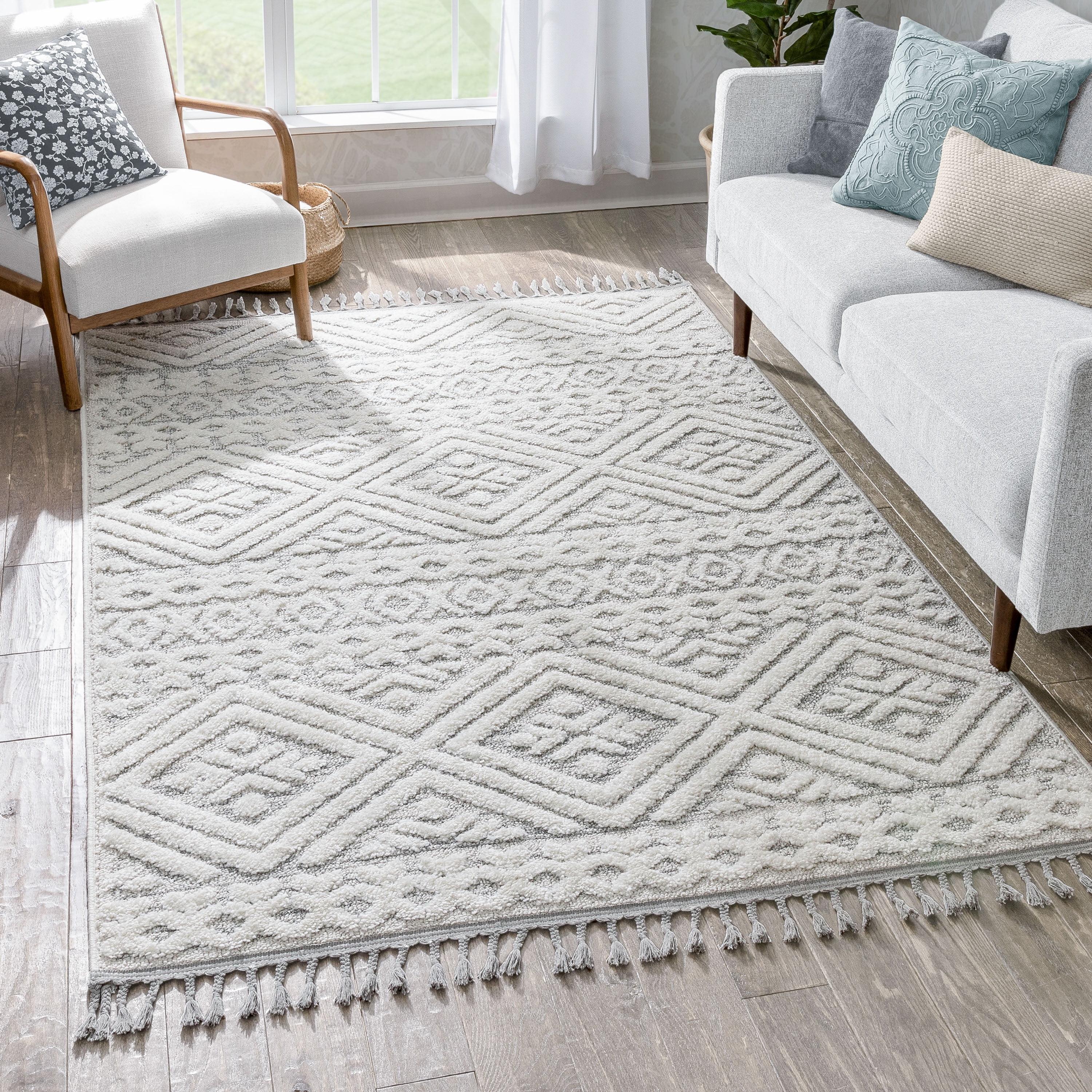 Well Woven Illana Cream Ethnic High-Lo Textured Diamond Area Rug (3'11" x 5'3")
