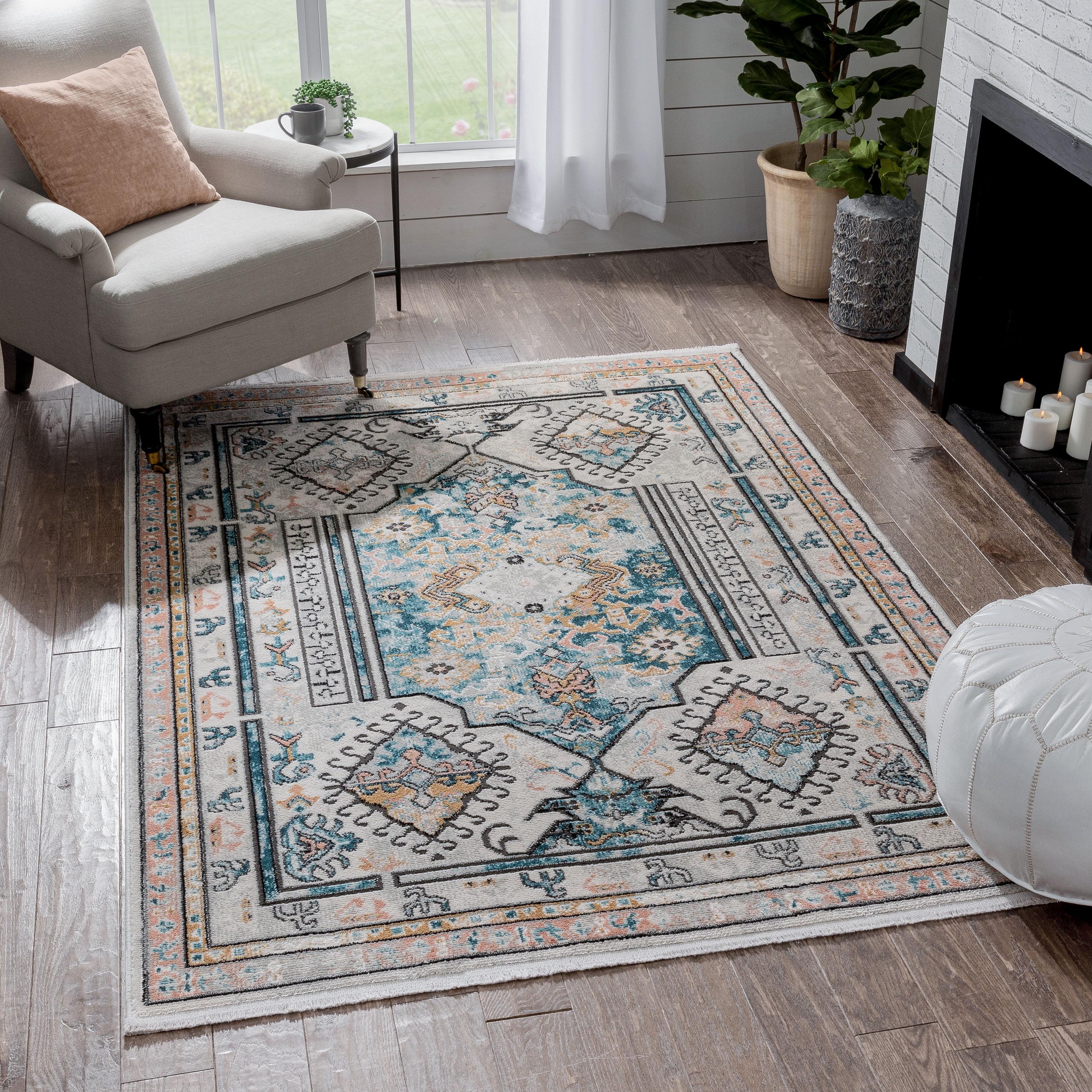 Valeria Vintage Medallion 5' x 7' Blue Synthetic Area Rug