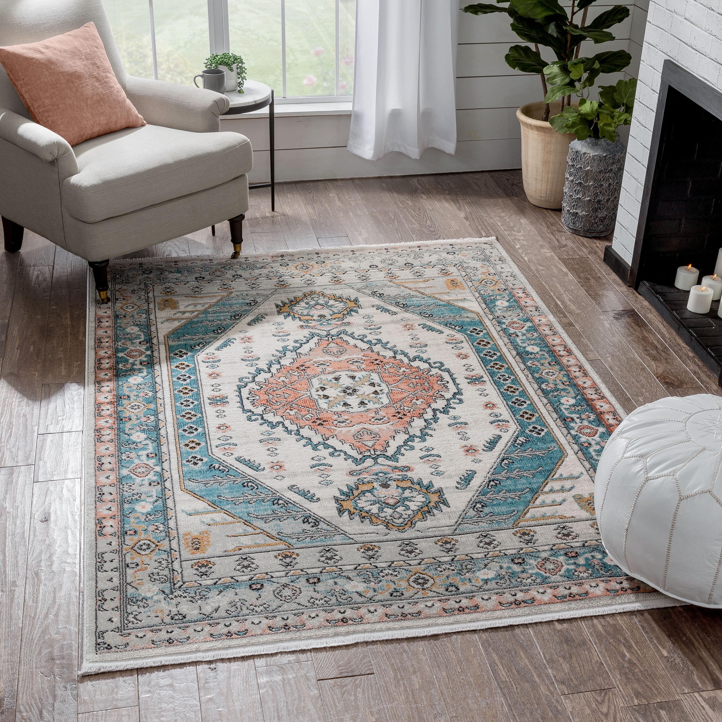 Espinal Oriental Blue/Ivory Area Rug