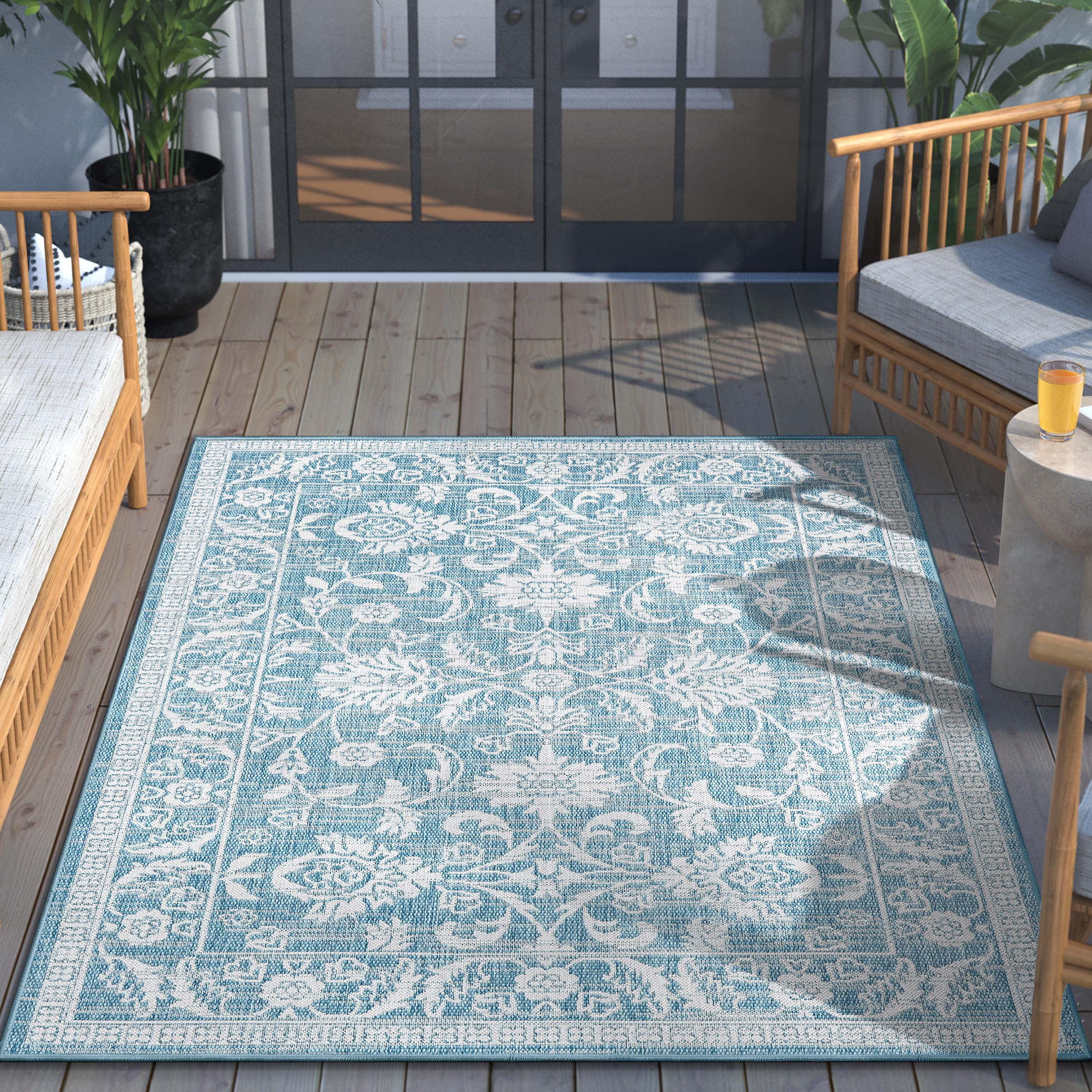 Well Woven Indoor Outdoor Delphi Persian Oriental 7'10" x 10'6" Blue Area Rug