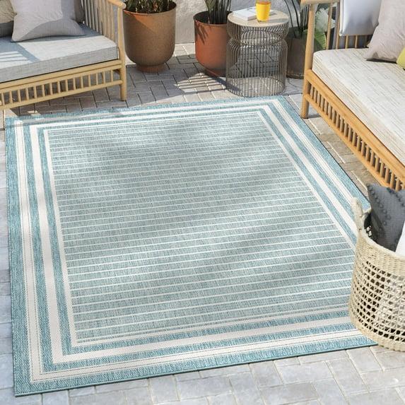 Fallon Frankie Stripes Blue Hi-Lo Indoor/Outdoor Area Rug