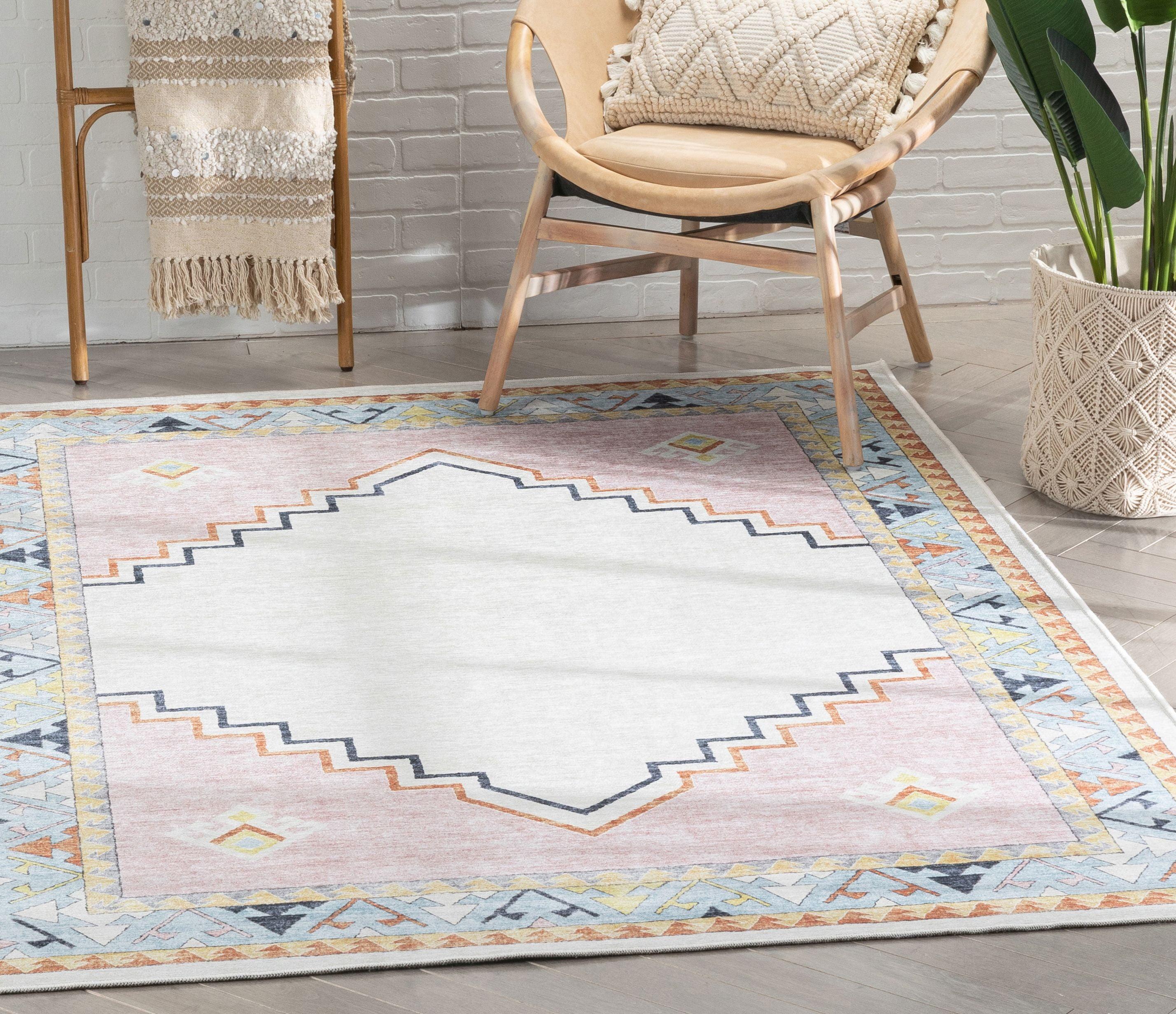 Well Woven Kids Rugs Ethnic Soft Medallion Modern Pink Beige Area Rug