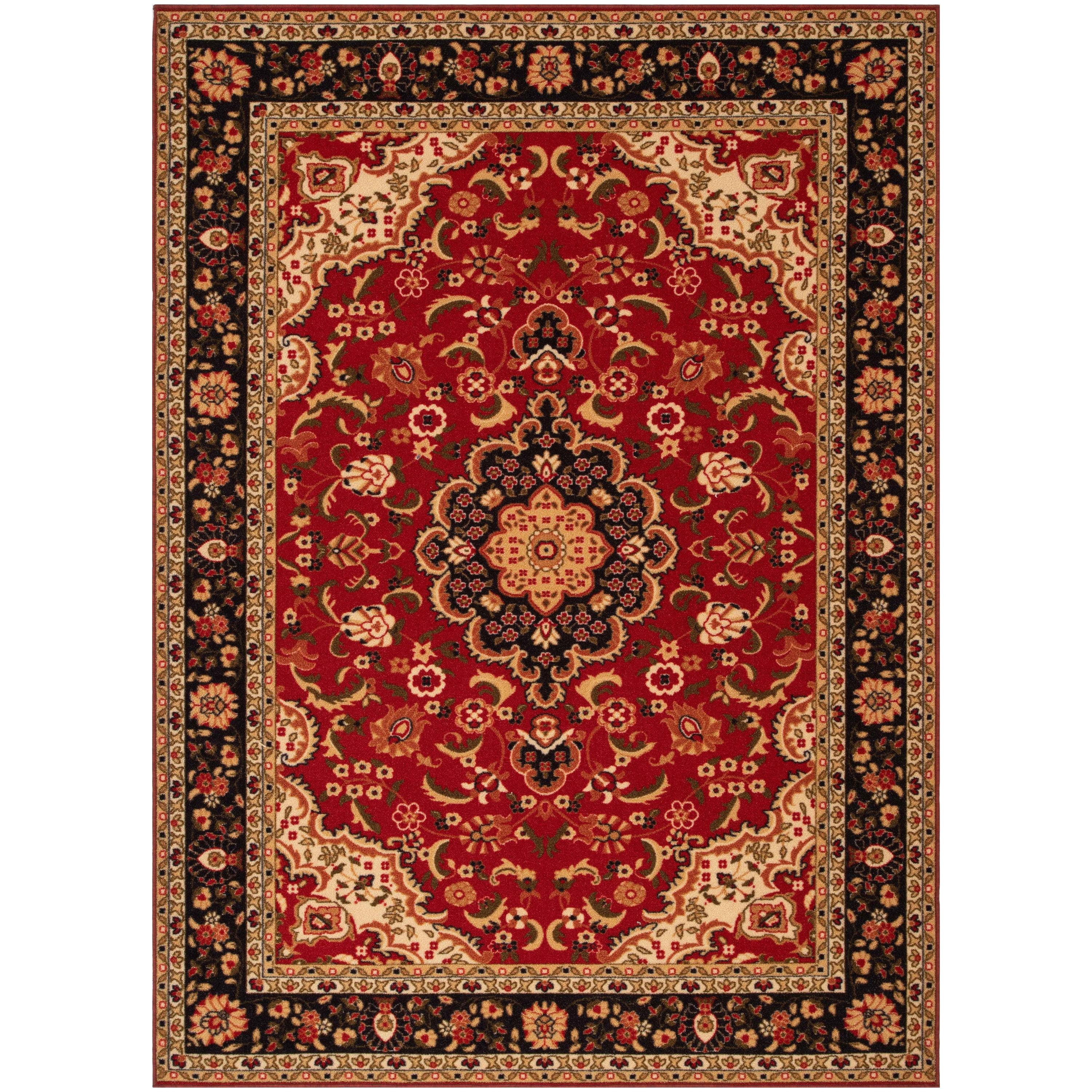 Red and Beige Medallion Synthetic Washable 5' x 7' Area Rug