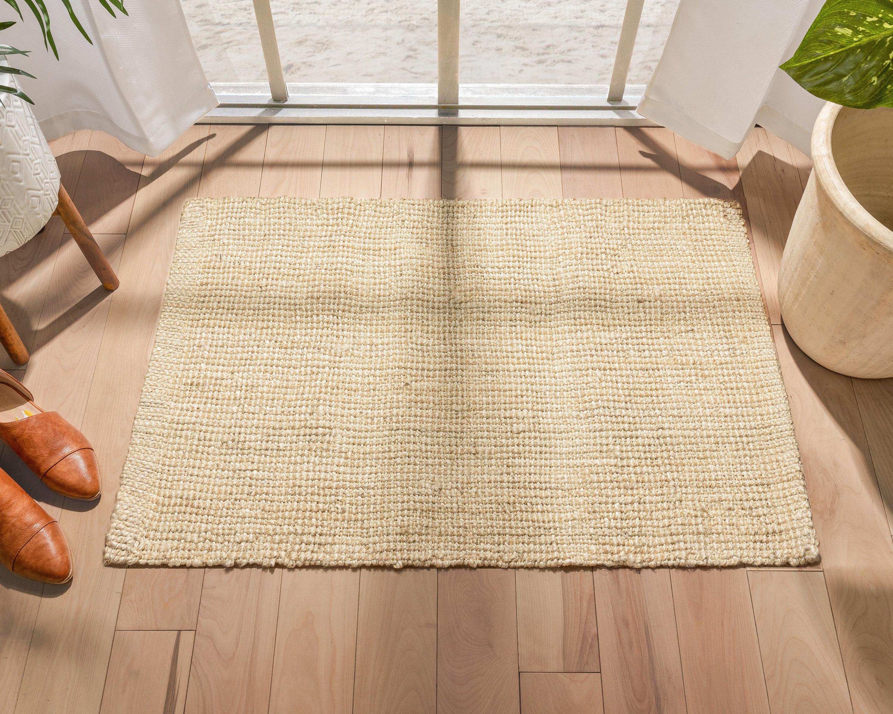 Lani Well Woven Boucle Hand-Woven Jute Rug Farmhouse Solid Pattern Off-White Chunky-Textured Rug