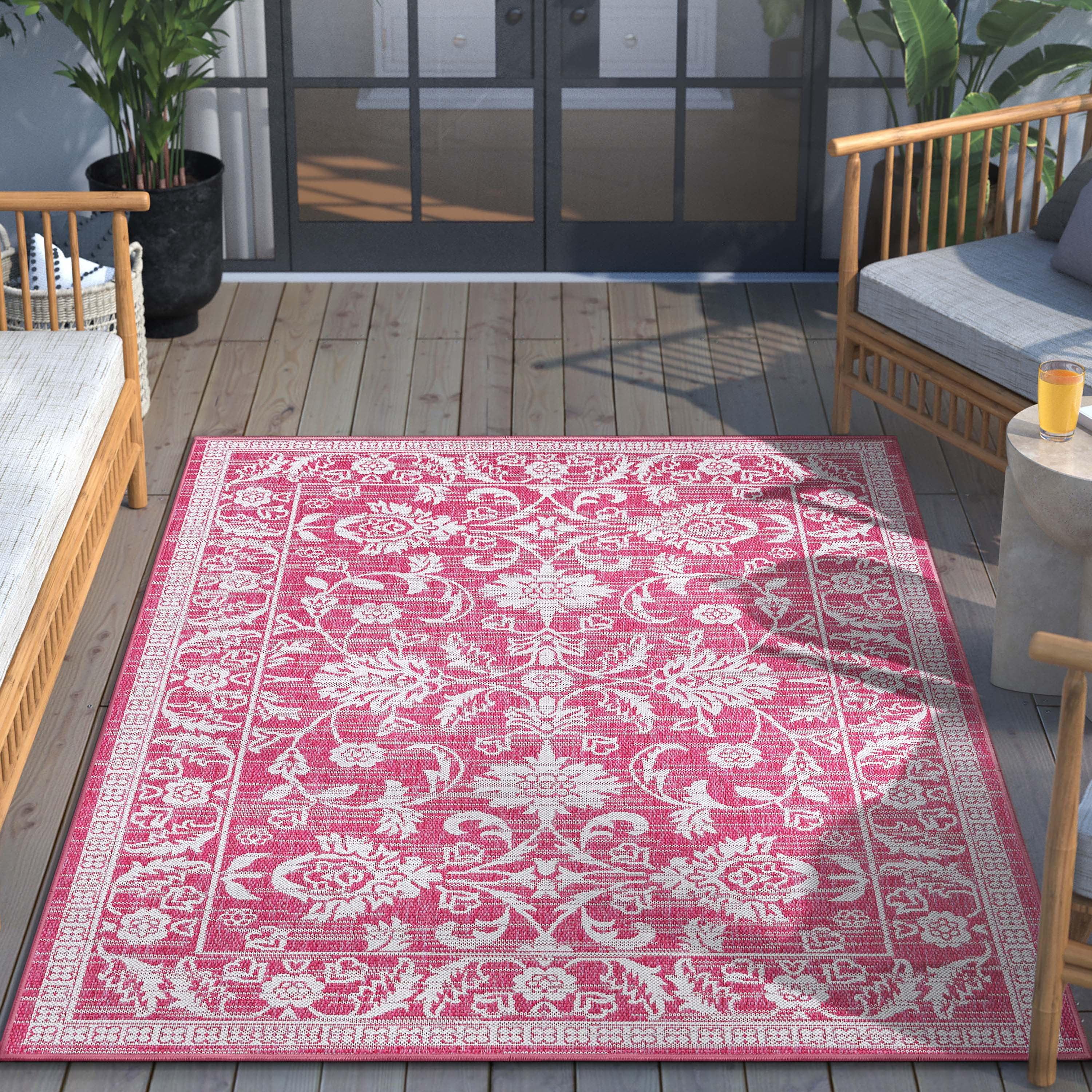 Well Woven Lia Celesine Persian Oriental Fuchsia Indoor/Outdoor Area Rug