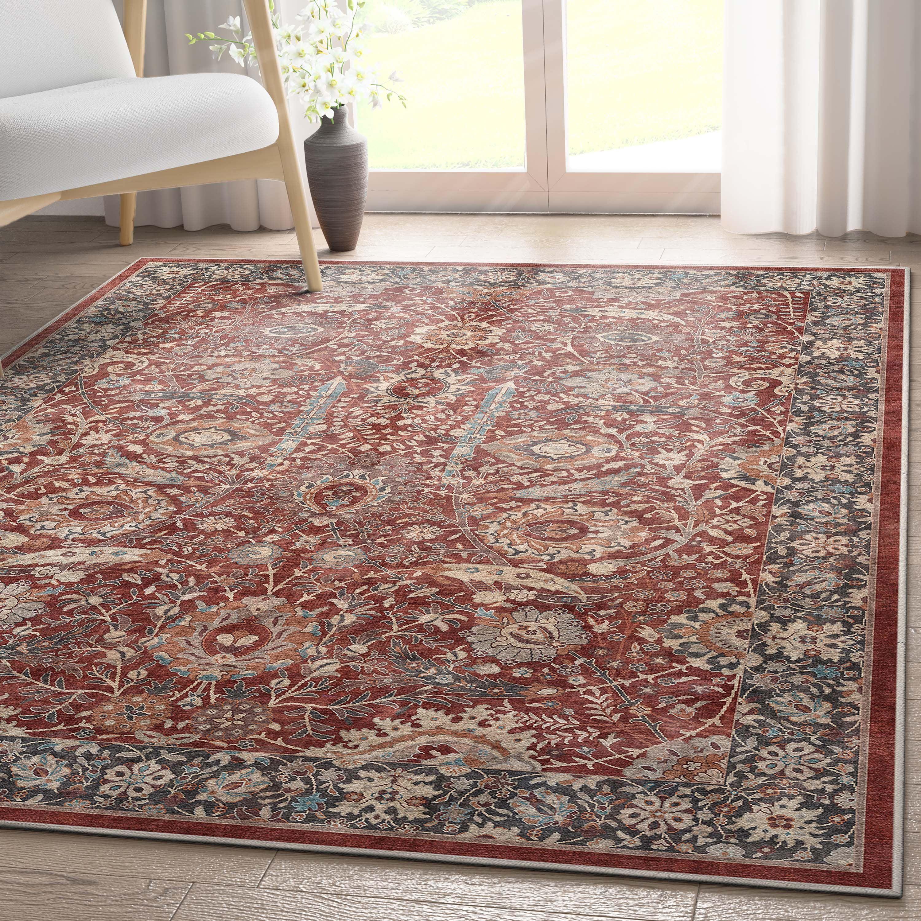 Well Woven Liana Persian Floral 3'11" x 5'3" Area Rug Red & Navy