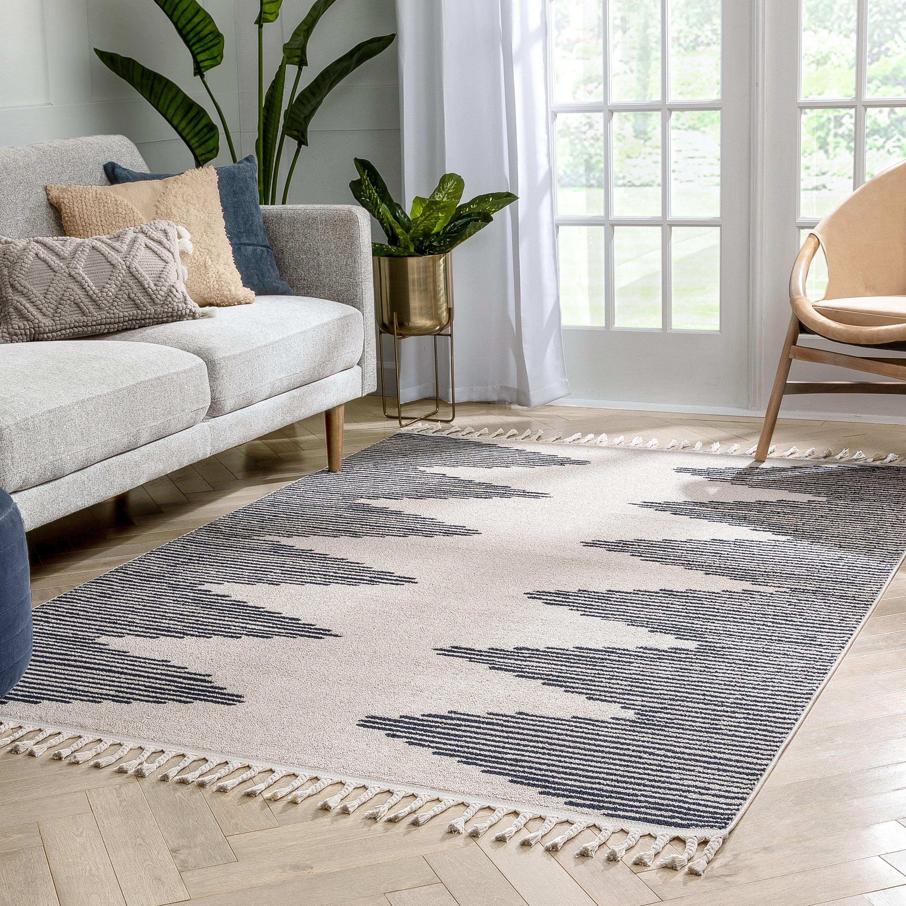 Ivory Geometric Flatweave Synthetic 5' x 7' Area Rug