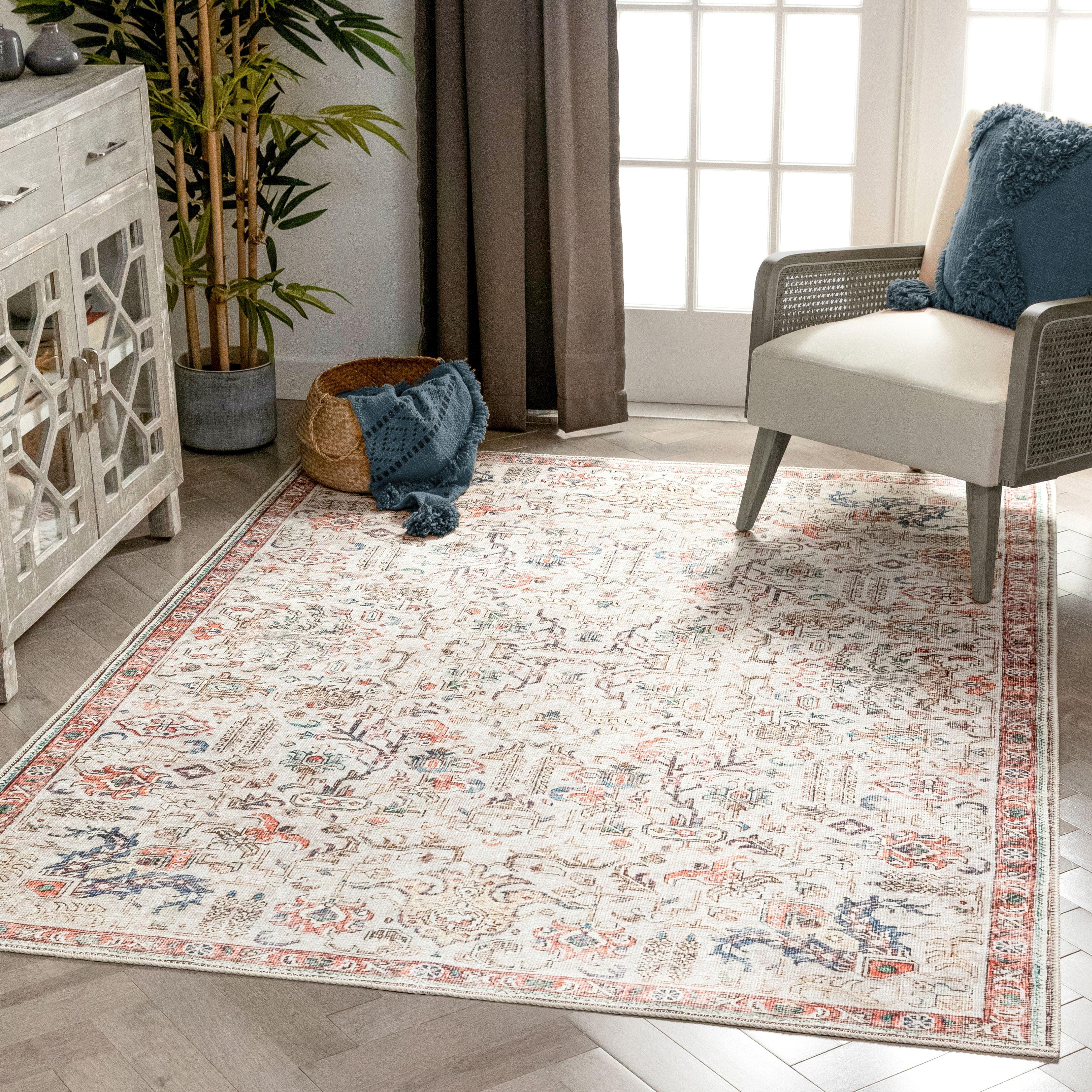 Pomona Ivory Medallion 5'x7' Chenille Flat-Weave Washable Rug