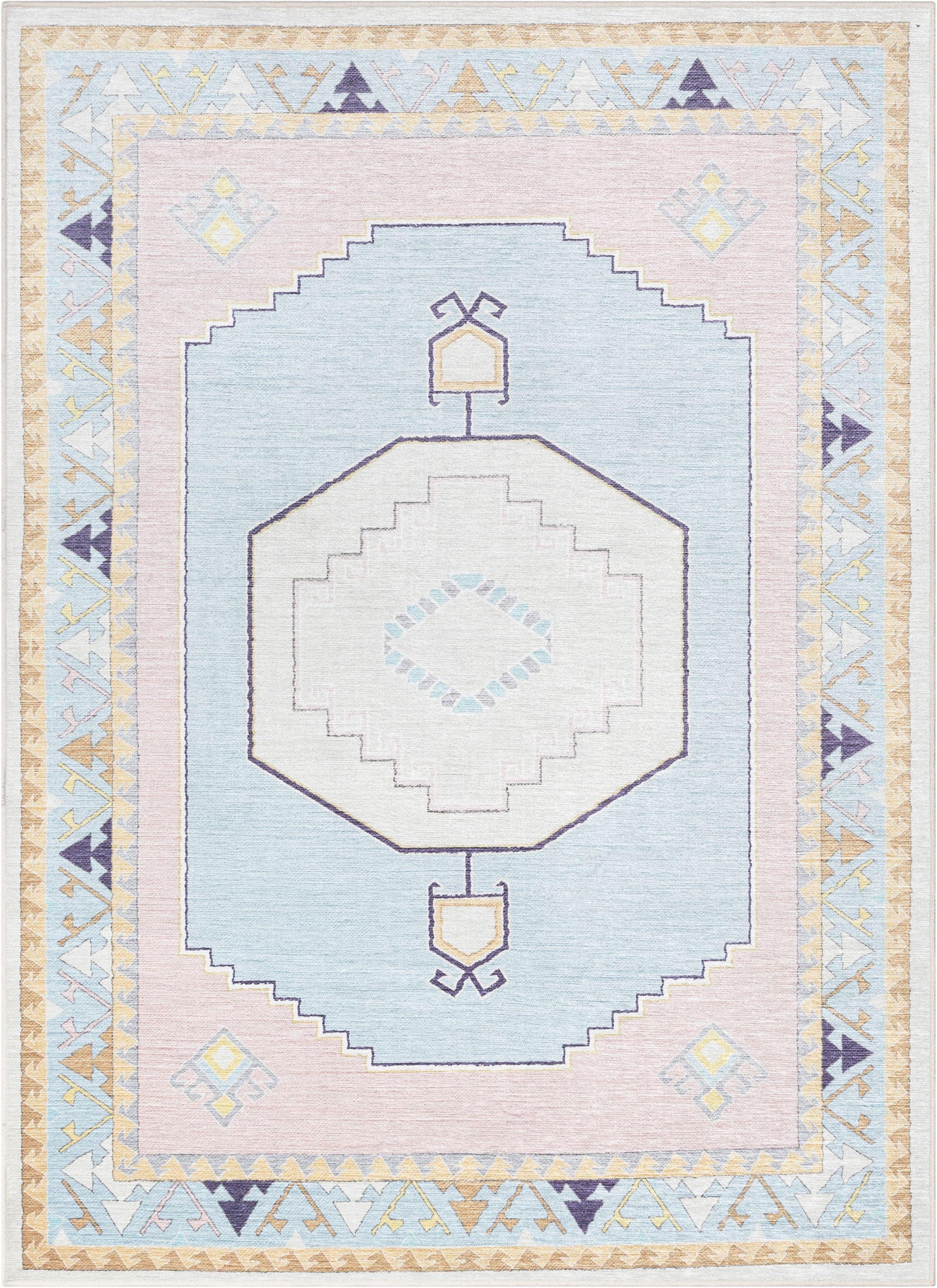 Apollo Well Woven Kids Rugs Ethnic Soft Medallion Modern Pink Light Blue Area Rug