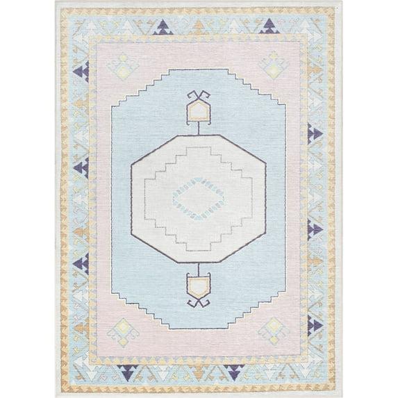 Apollo Well Woven Kids Rugs Ethnic Soft Medallion Modern Pink Light Blue Area Rug