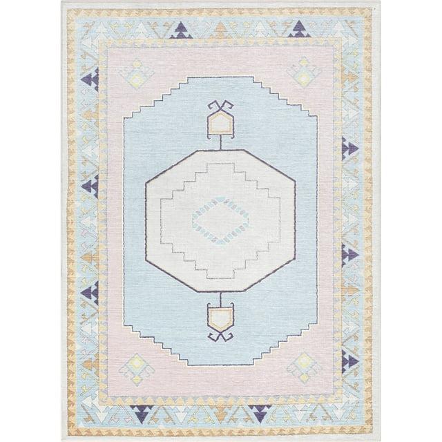 Apollo Well Woven Kids Rugs Ethnic Soft Medallion Modern Pink Light Blue Area Rug