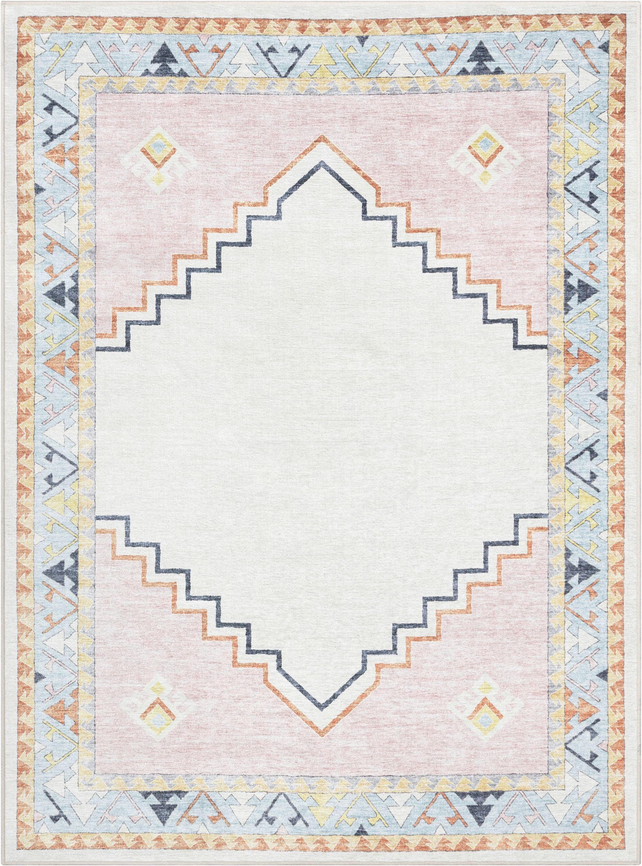 Well Woven Kids Rugs Ethnic Soft Medallion Modern Pink Beige Area Rug