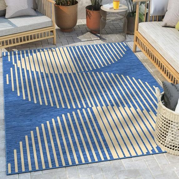 Marshanna Alder Modern Stripes Indoor/Outdoor Blue Flat-Weave Rug