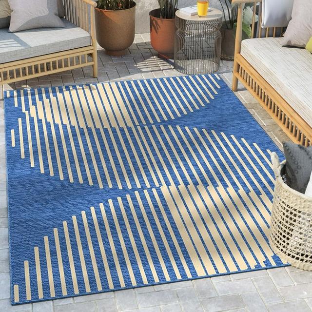 Marshanna Alder Modern Stripes Indoor/Outdoor Blue Flat-Weave Rug