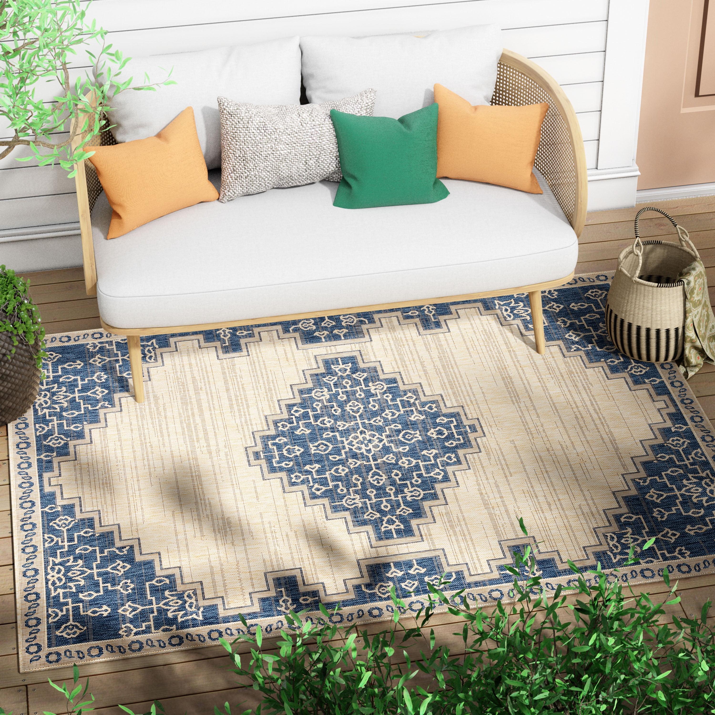 Medusa Blue and Beige Synthetic Flatweave Area Rug