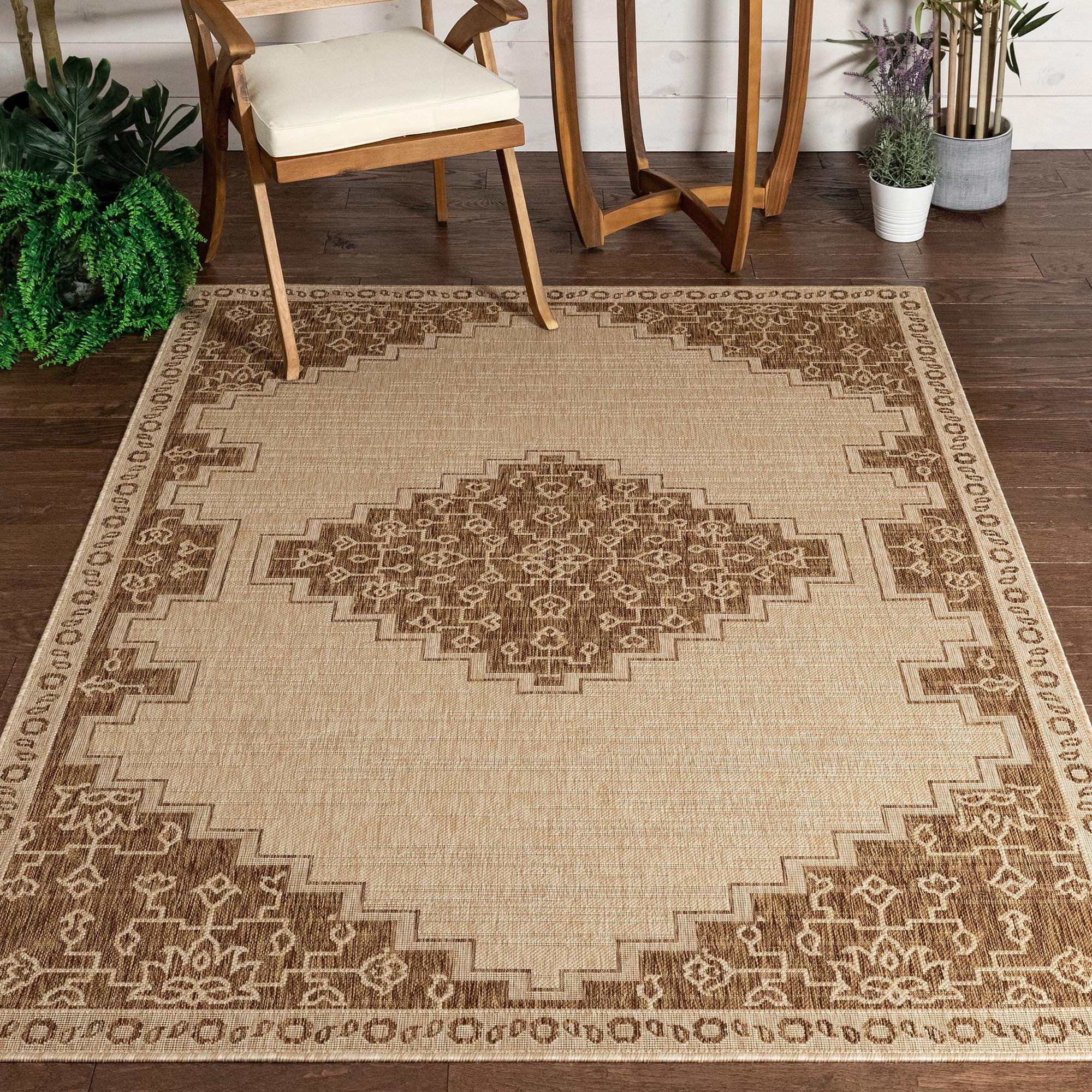 Medallion Elegance Brown Synthetic 5'3" x 7'3" Indoor/Outdoor Area Rug