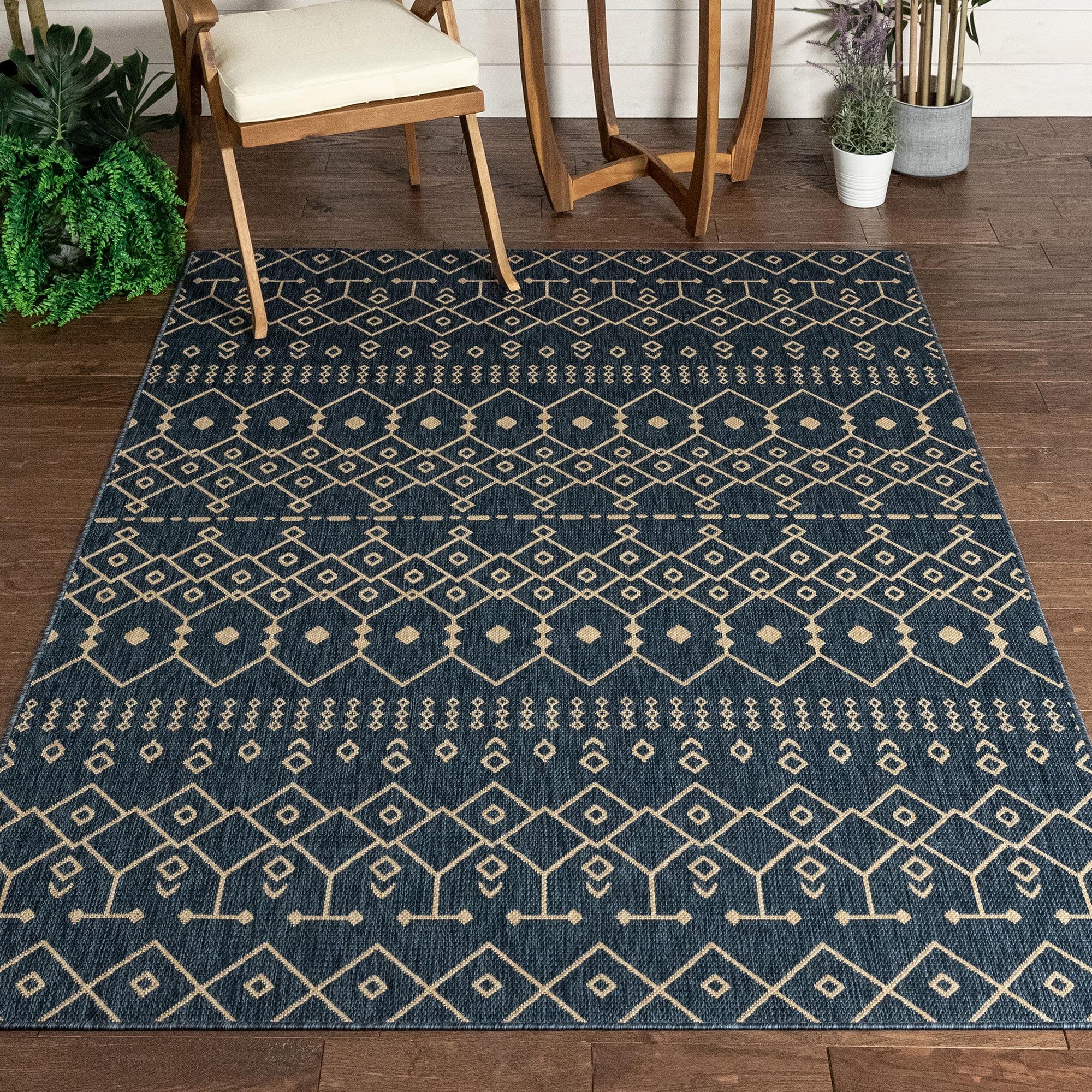 Well Woven Medusa Nord Trellis Blue Indoor/Outdoor Flat-Weave Area Rug