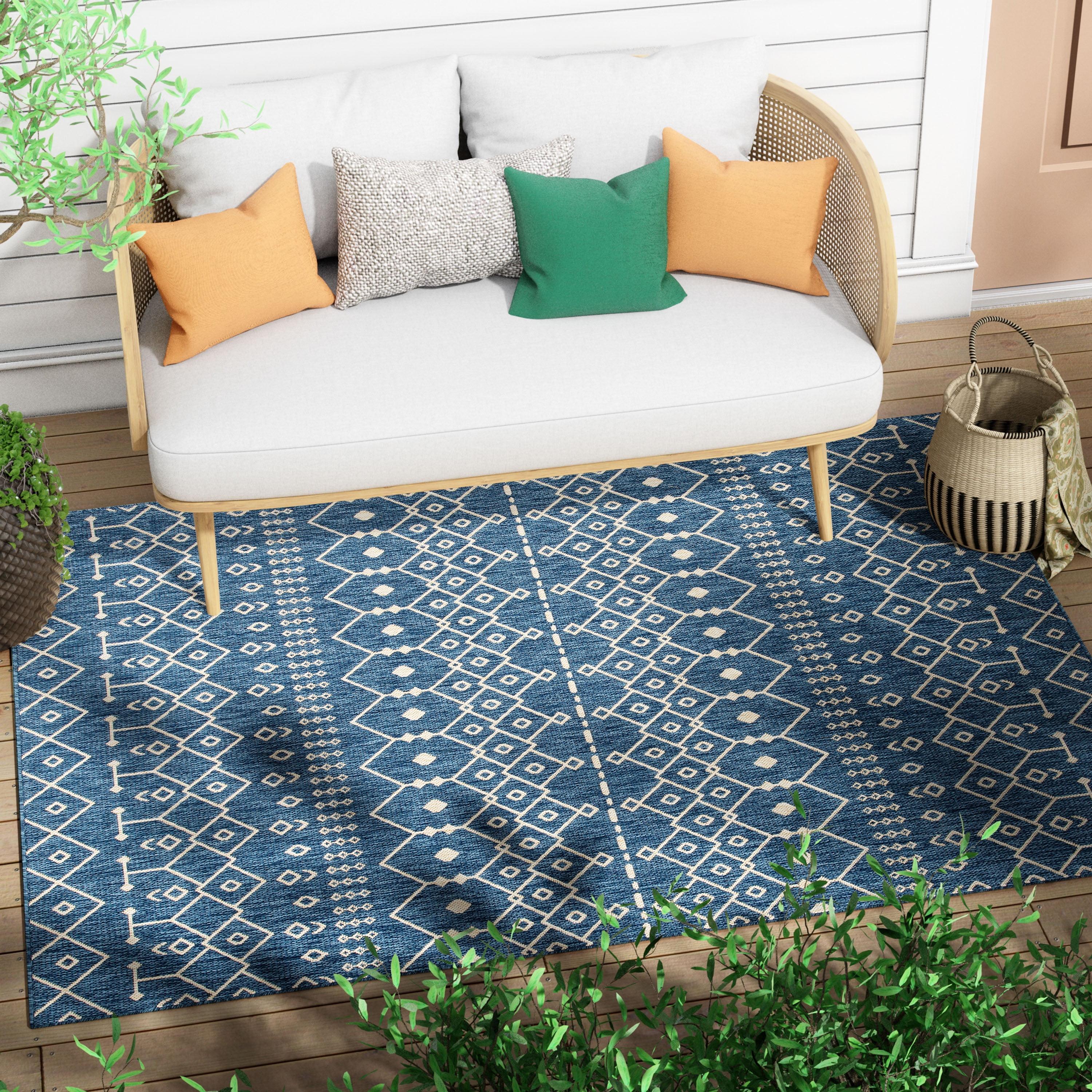 Marshanna Nord Trellis Blue Indoor/Outdoor Flat-Weave Area Rug