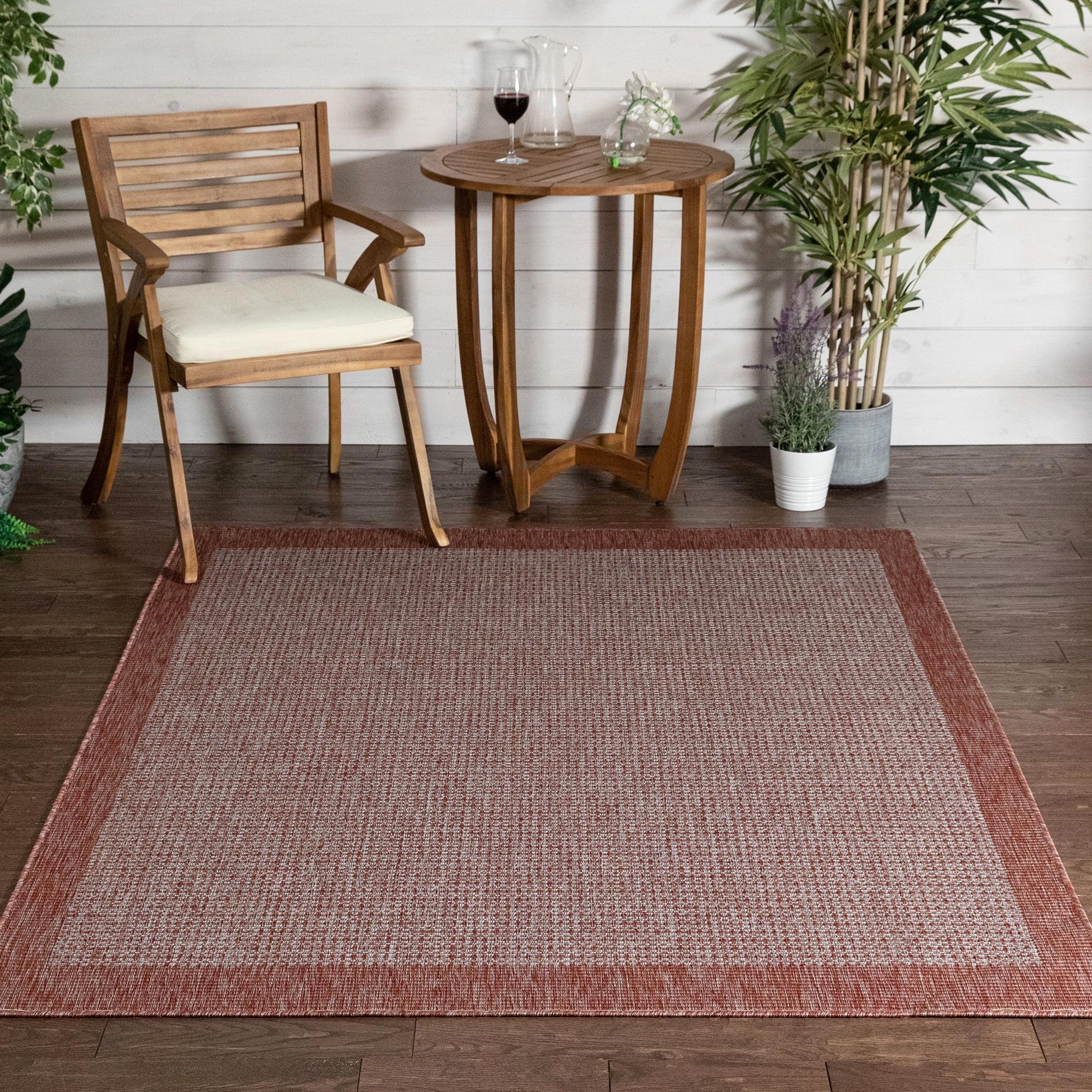 Marshanna Odin Solid Striped Border Indoor Outdoor Coral Flatweave Rug