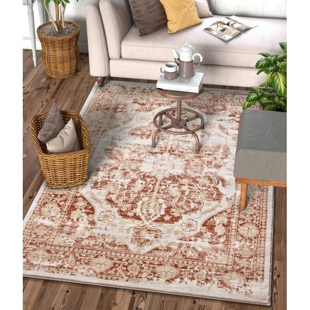 Well Woven Millie Medallion Modern Distressed Oriental Carpet 3'11" x 5'3" Copper Area Rug