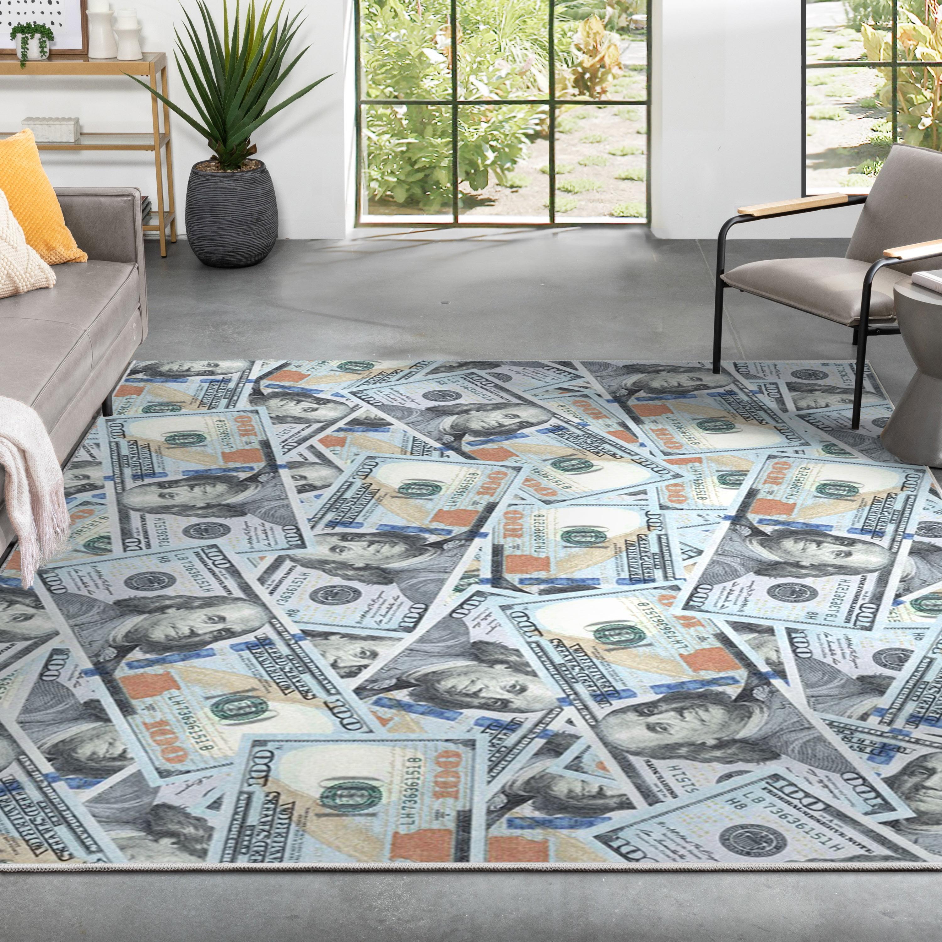 Well Woven Money Dollar Front Green Blue Area Rug