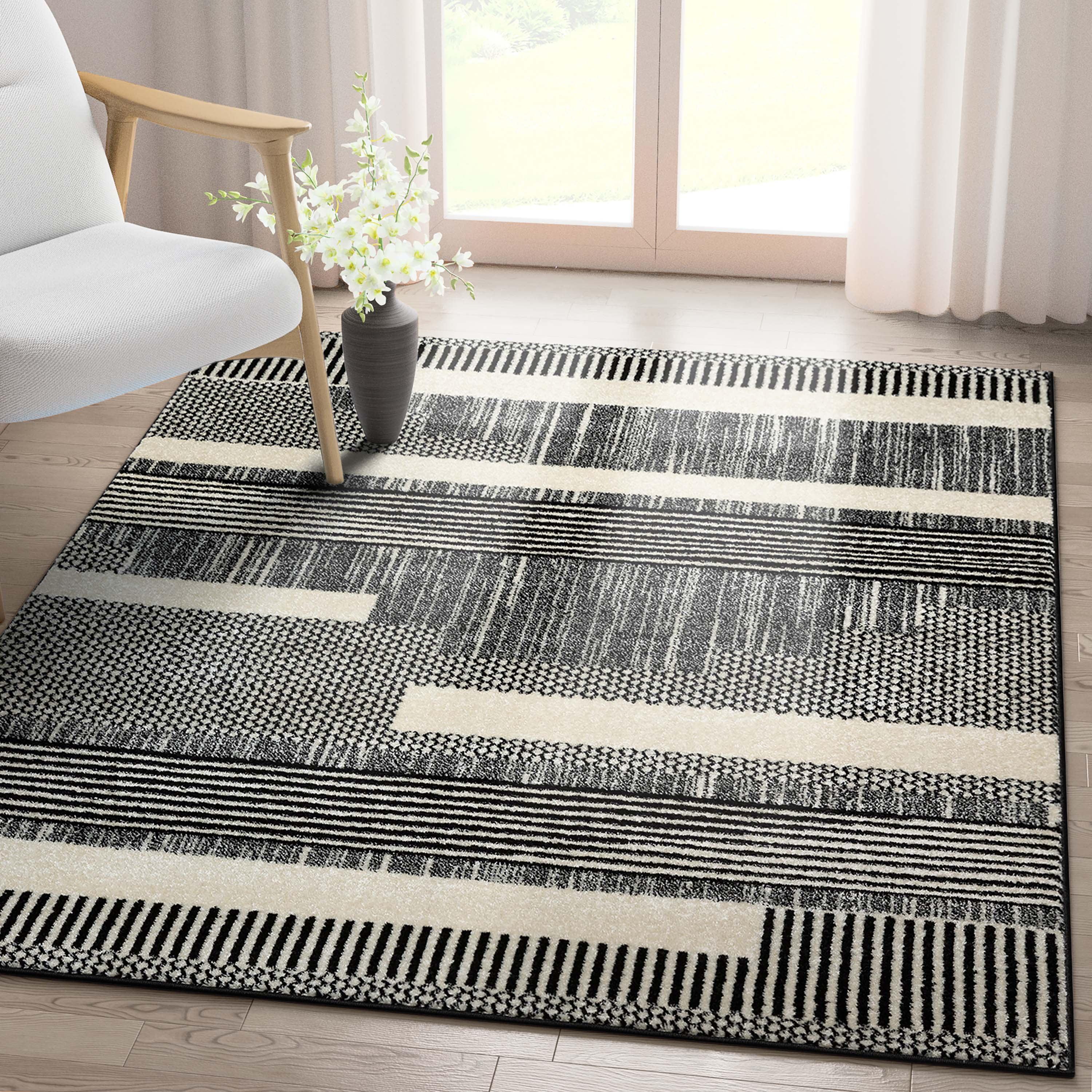 Athena Modern Moroccan Geometric Black and Dark Grey Area Rug