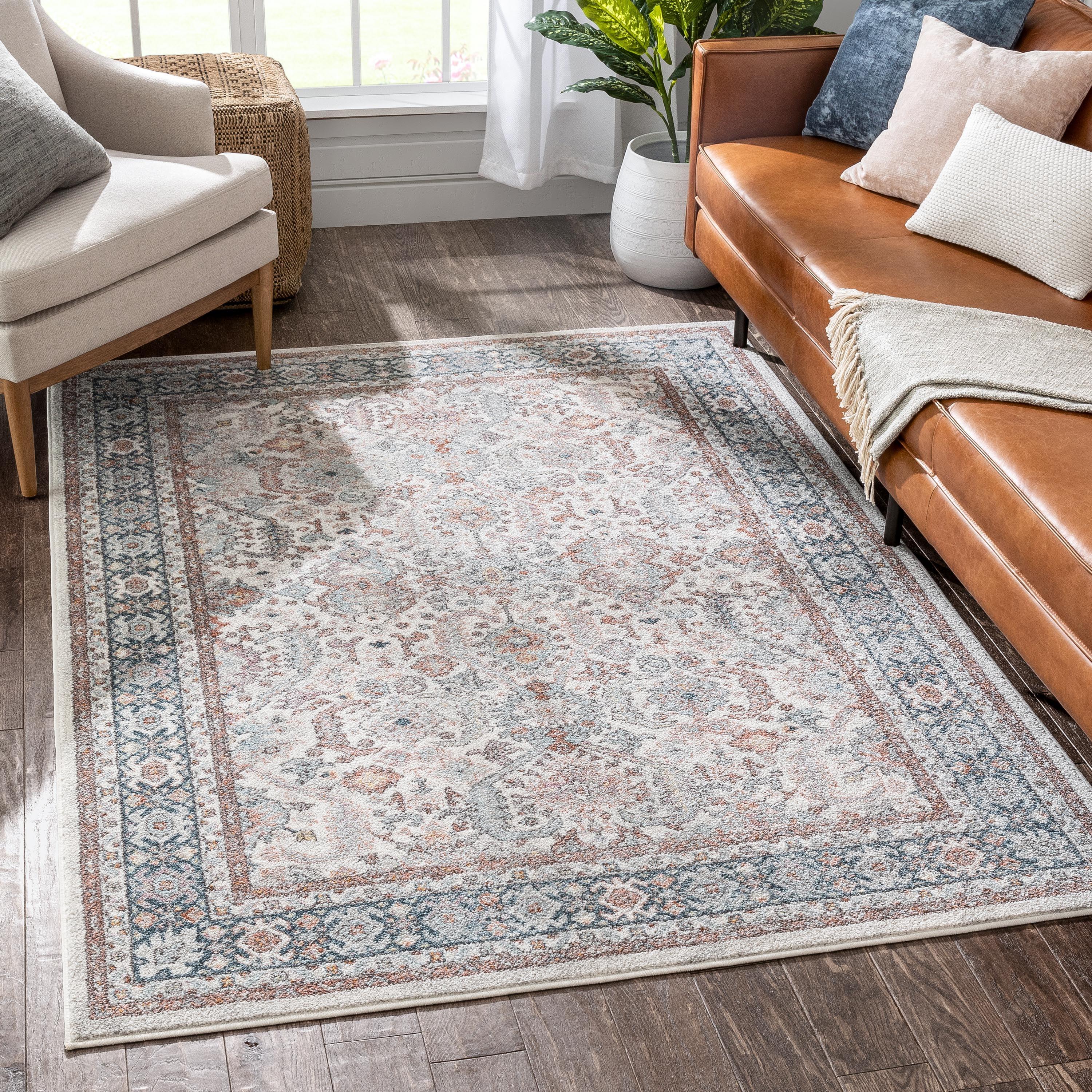 Beige Rust 5' x 7' Synthetic Oriental Easy Care Rug