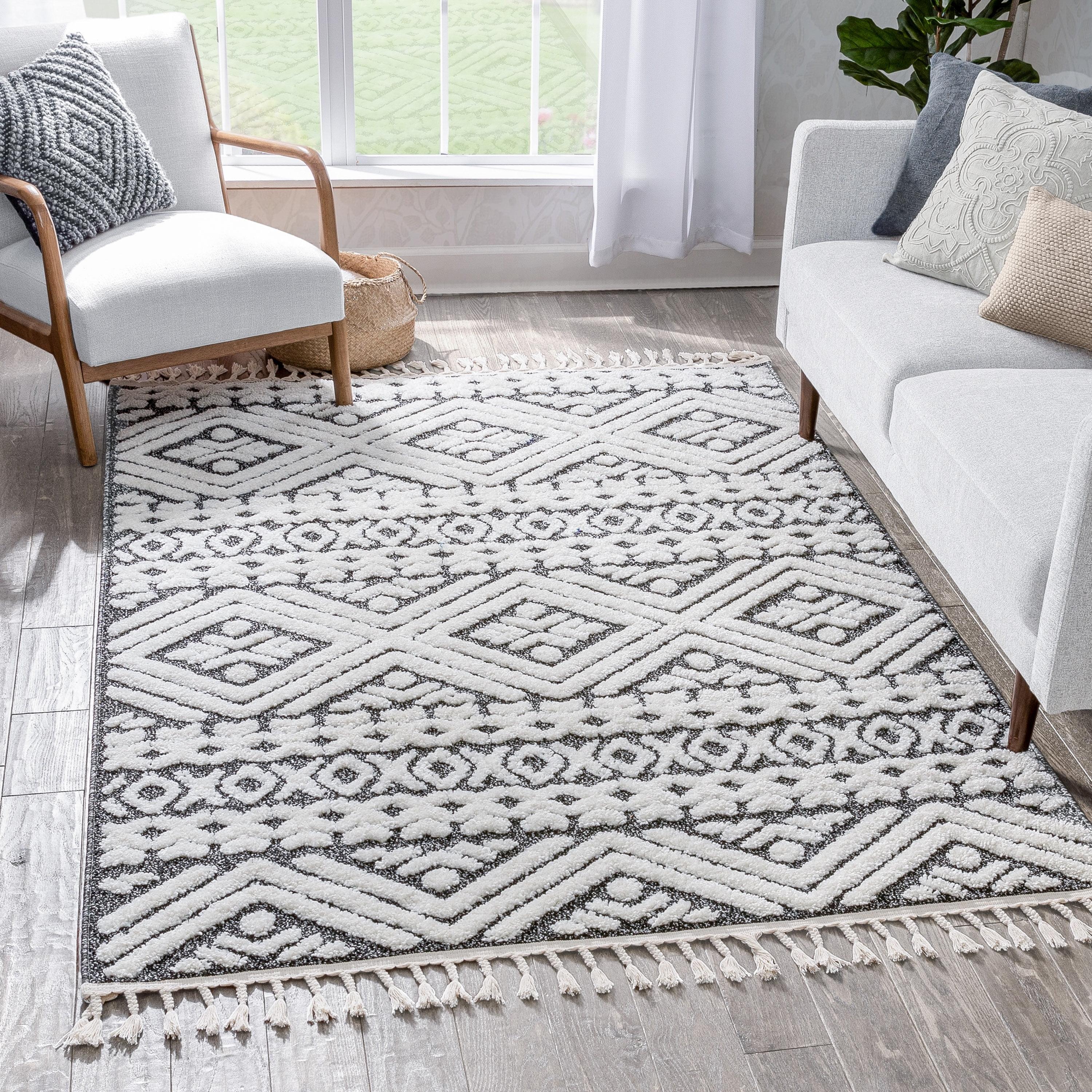 Eliana Dark Grey and White Geometric Synthetic Area Rug 9'3" x 12'6"