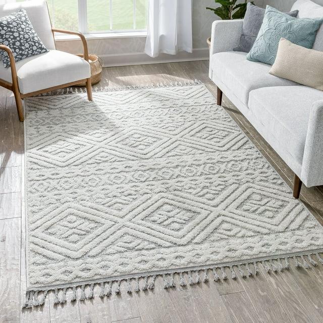 Well Woven Salem Eliana Tribal Geometric Chevron pattern Cream High-Low Textured 5'3" x 7'3" Area Rug