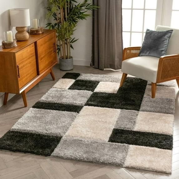 Cobina Geometric Shag Black/Gray Area Rug